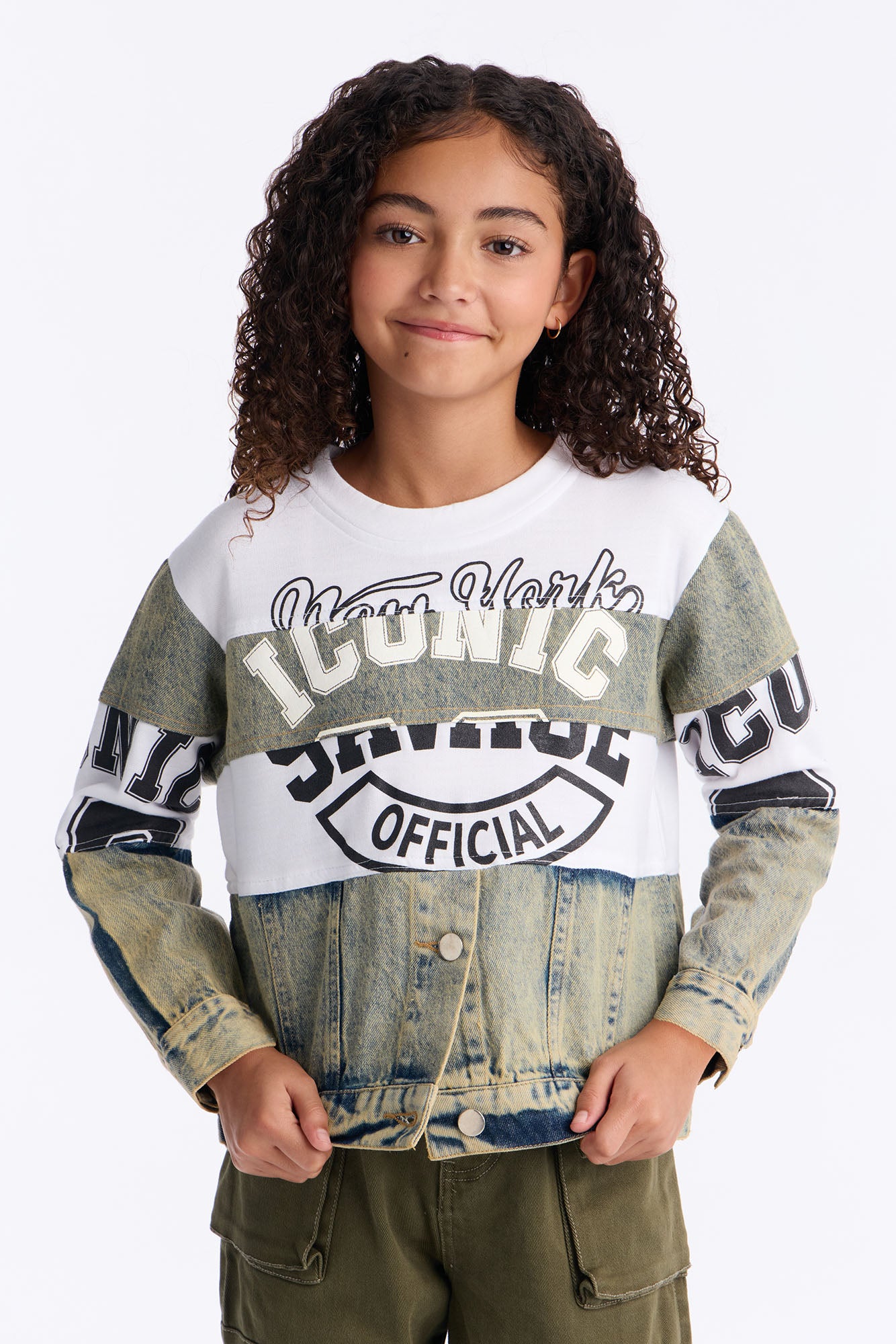 Mini Iconic New York Mixed Media Pullover Sweatshirt - White/combo