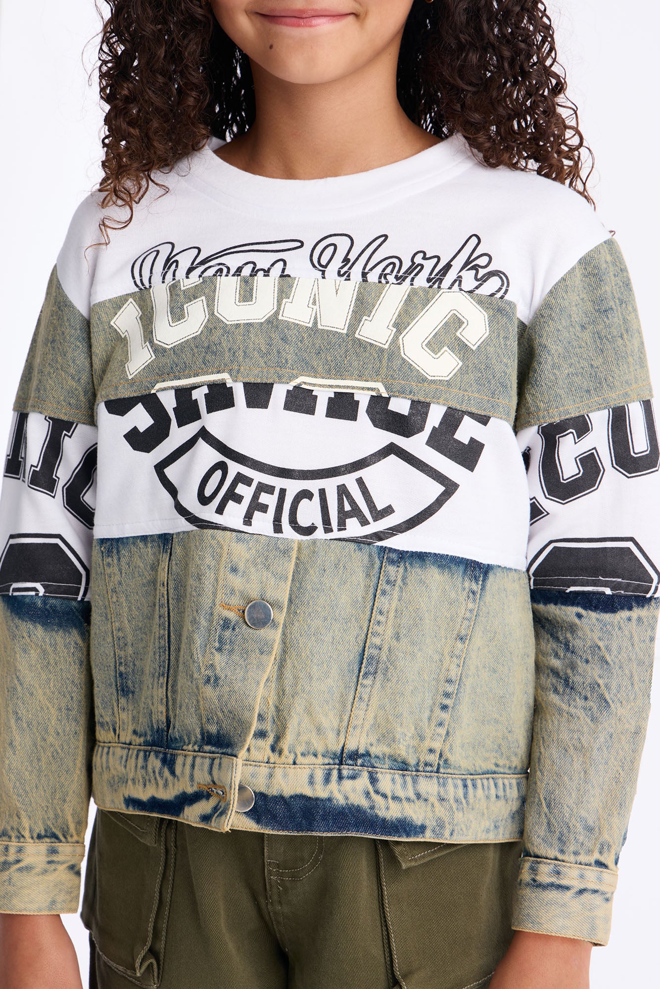 Mini Iconic New York Mixed Media Pullover Sweatshirt - White/combo