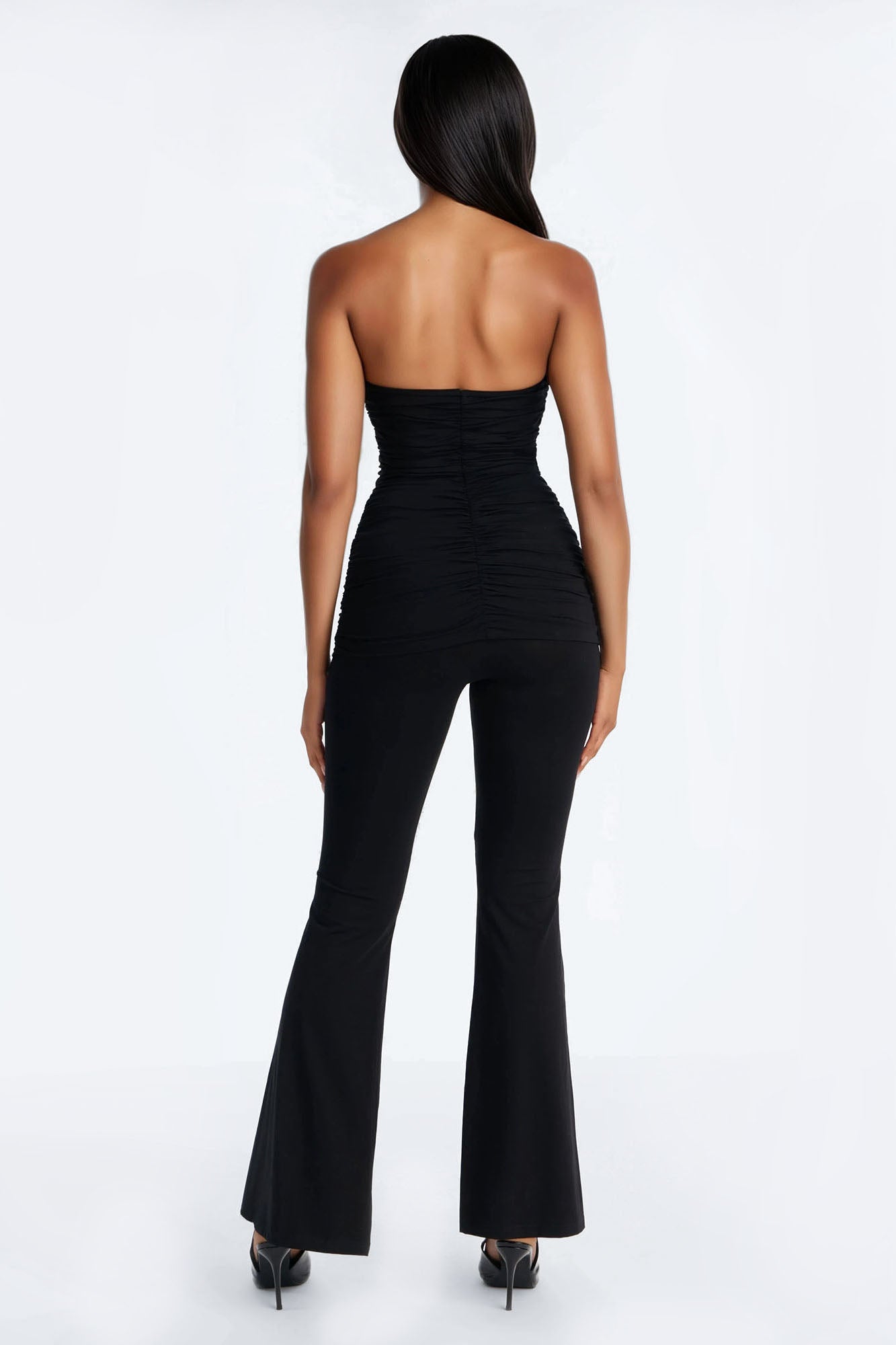 Adalina Ruched Flare Leg Pant Set - Black