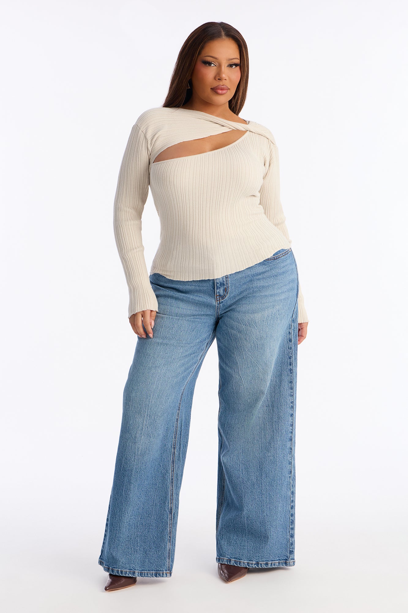 Serena Twist Sweater Top - Light Grey