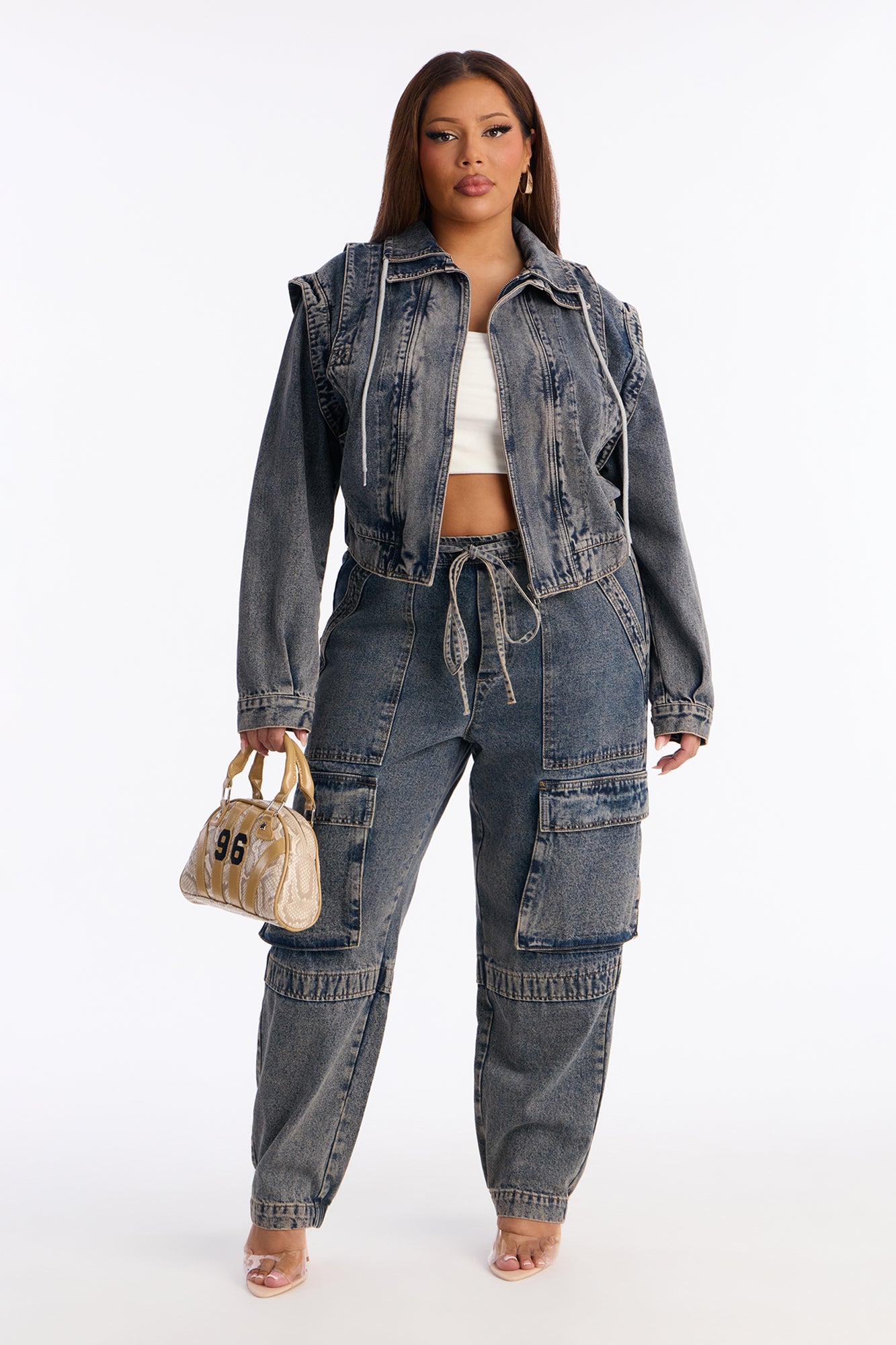 Get To You Cargo Jogger Jeans - Acid Wash Blue