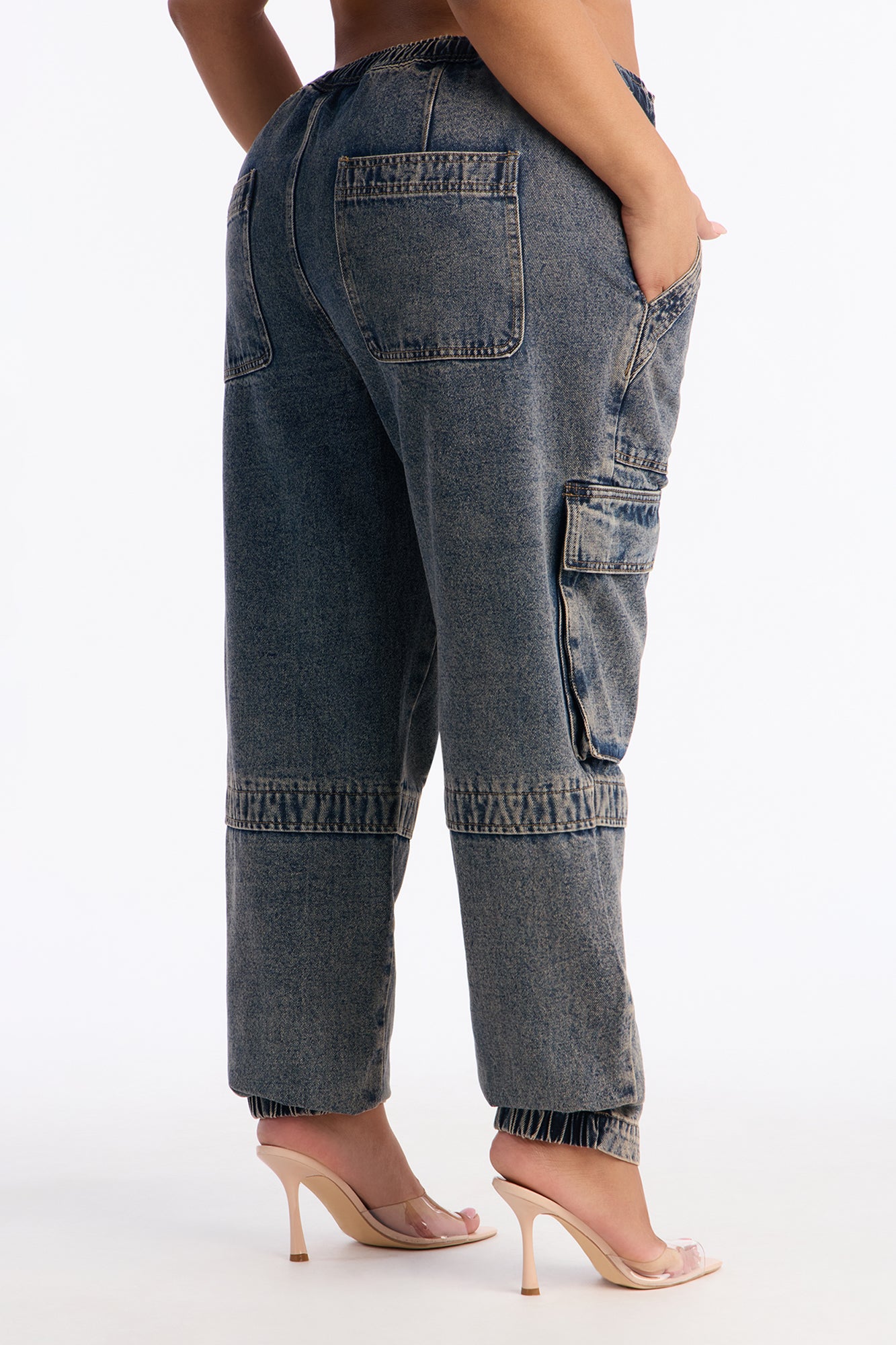 Get To You Cargo Jogger Jeans - Acid Wash Blue