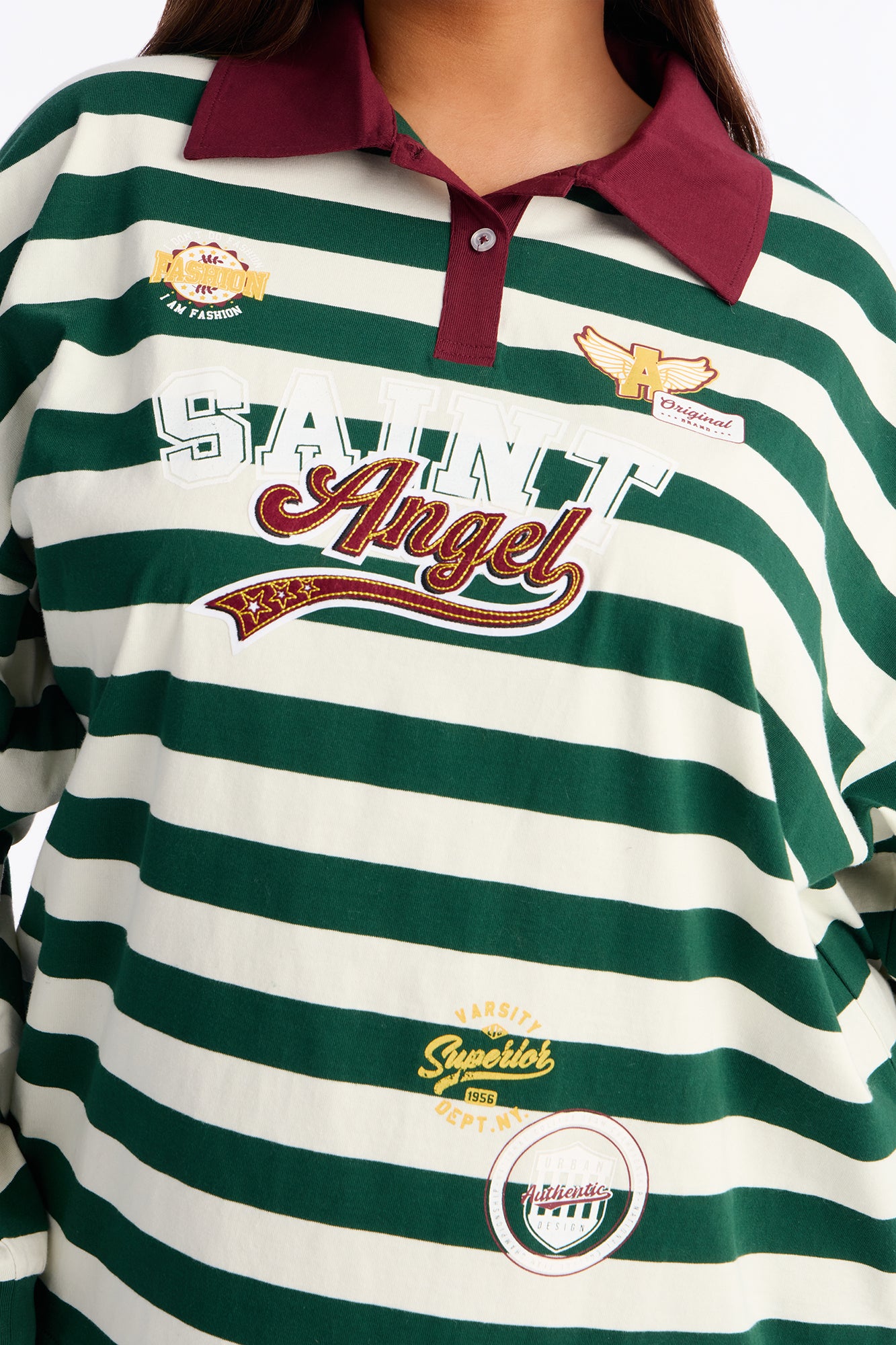 Saint Angel Striped Polo Top - Green/combo
