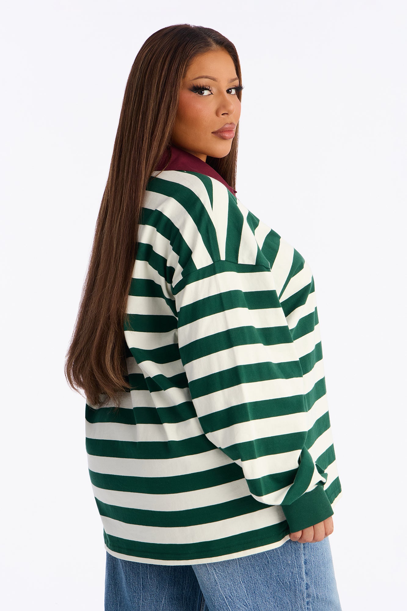 Saint Angel Striped Polo Top - Green/combo