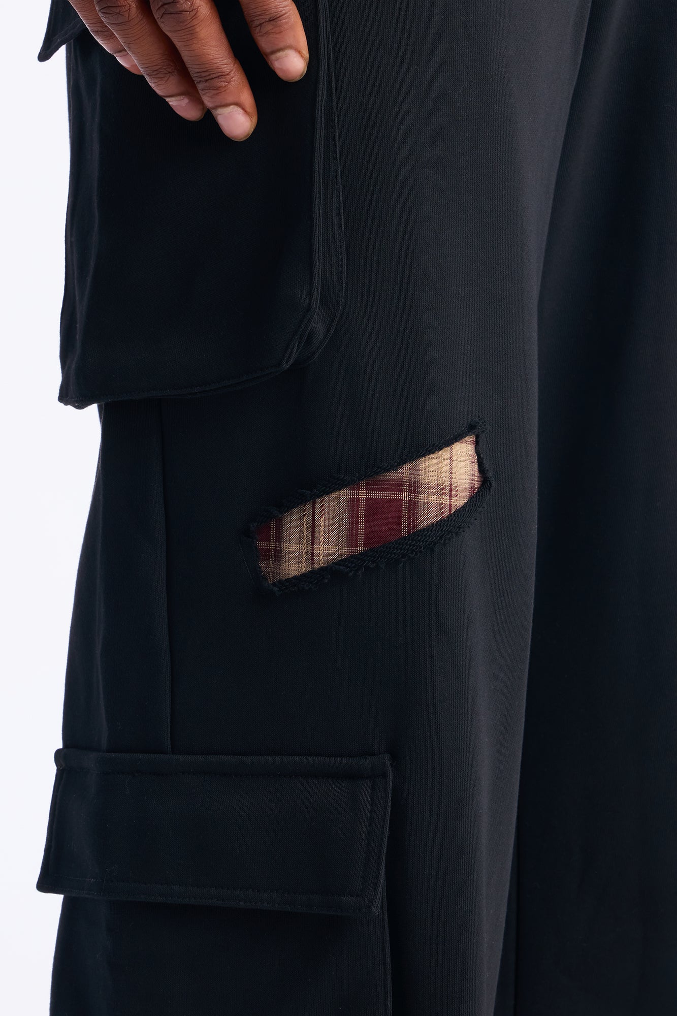 Plaid Patch Straight Sweatpants - Black