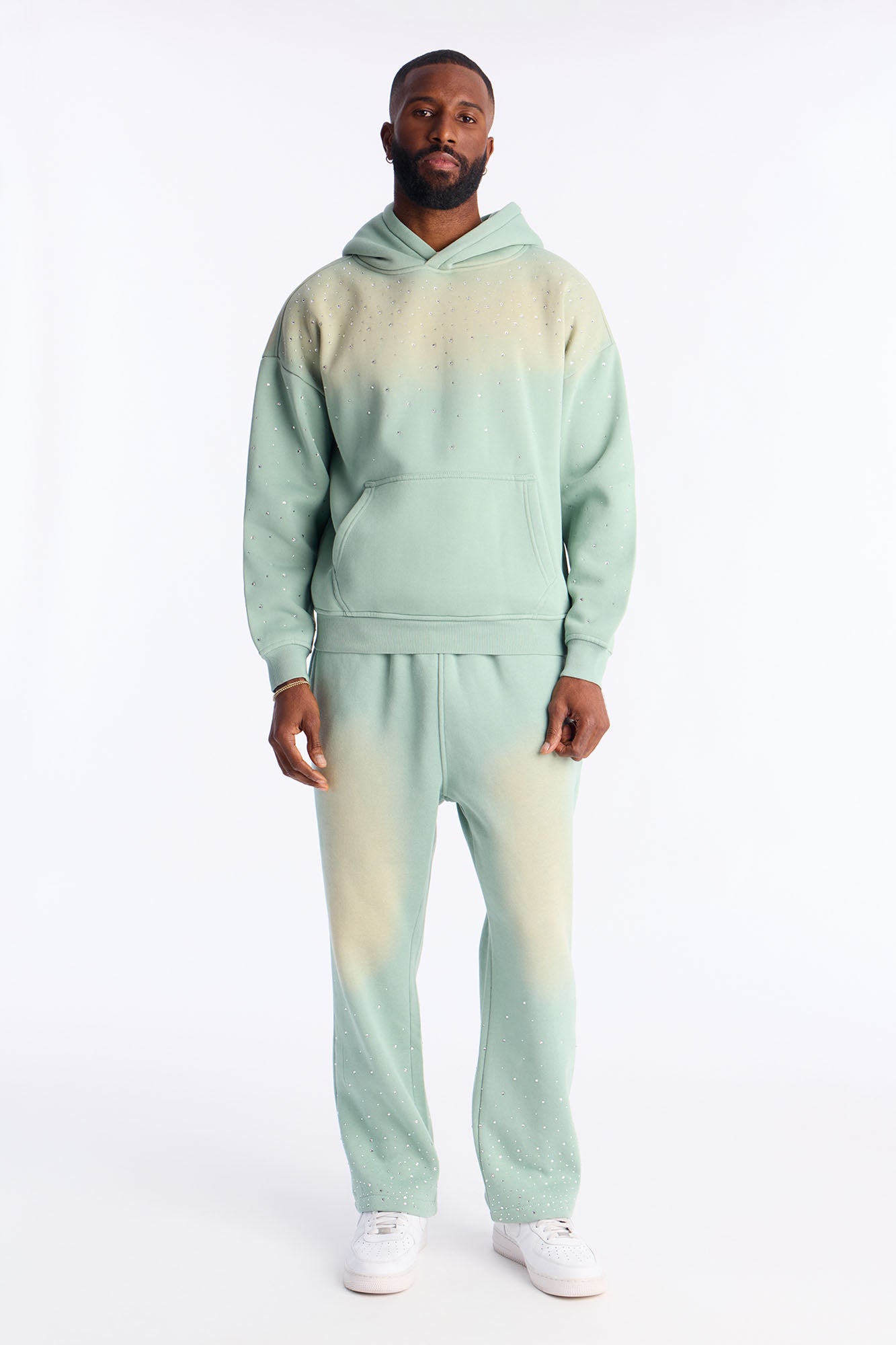 Run Them Rhinestones Oversized Hoodie - Sage