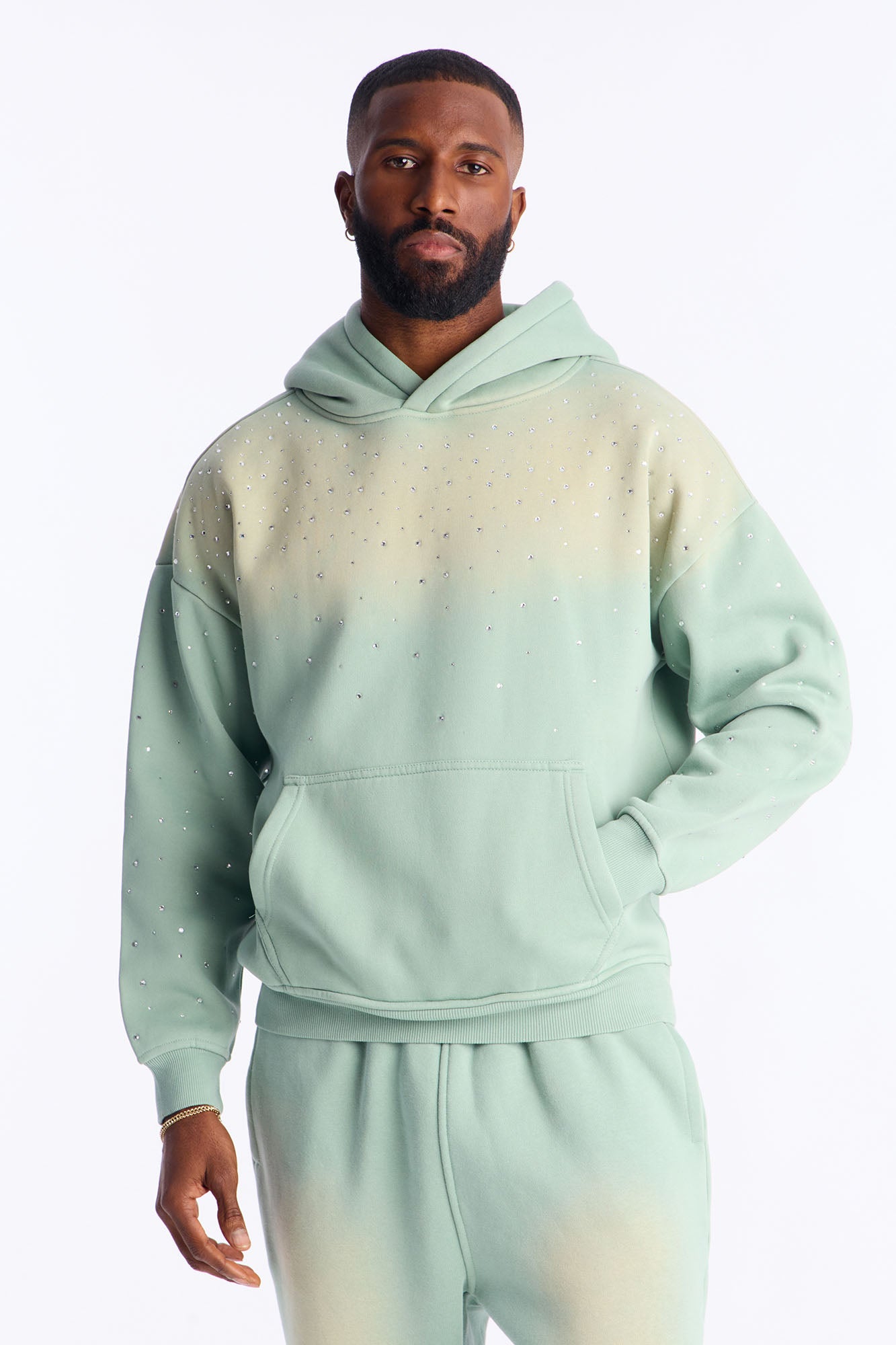 Run Them Rhinestones Oversized Hoodie - Sage