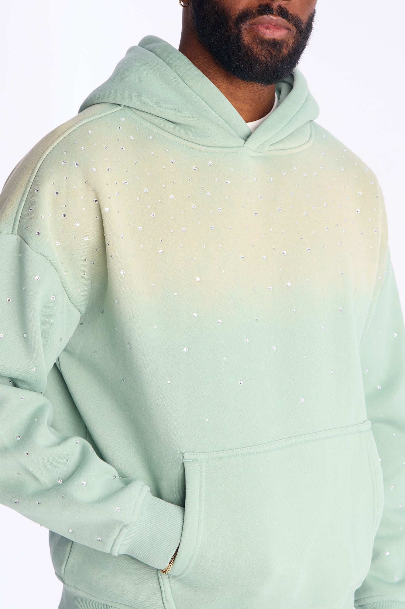 Run Them Rhinestones Oversized Hoodie - Sage