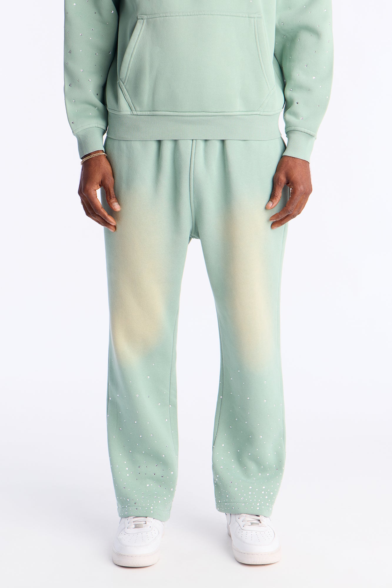 Run Them Rhinestones Relaxed Sweatpants - Sage