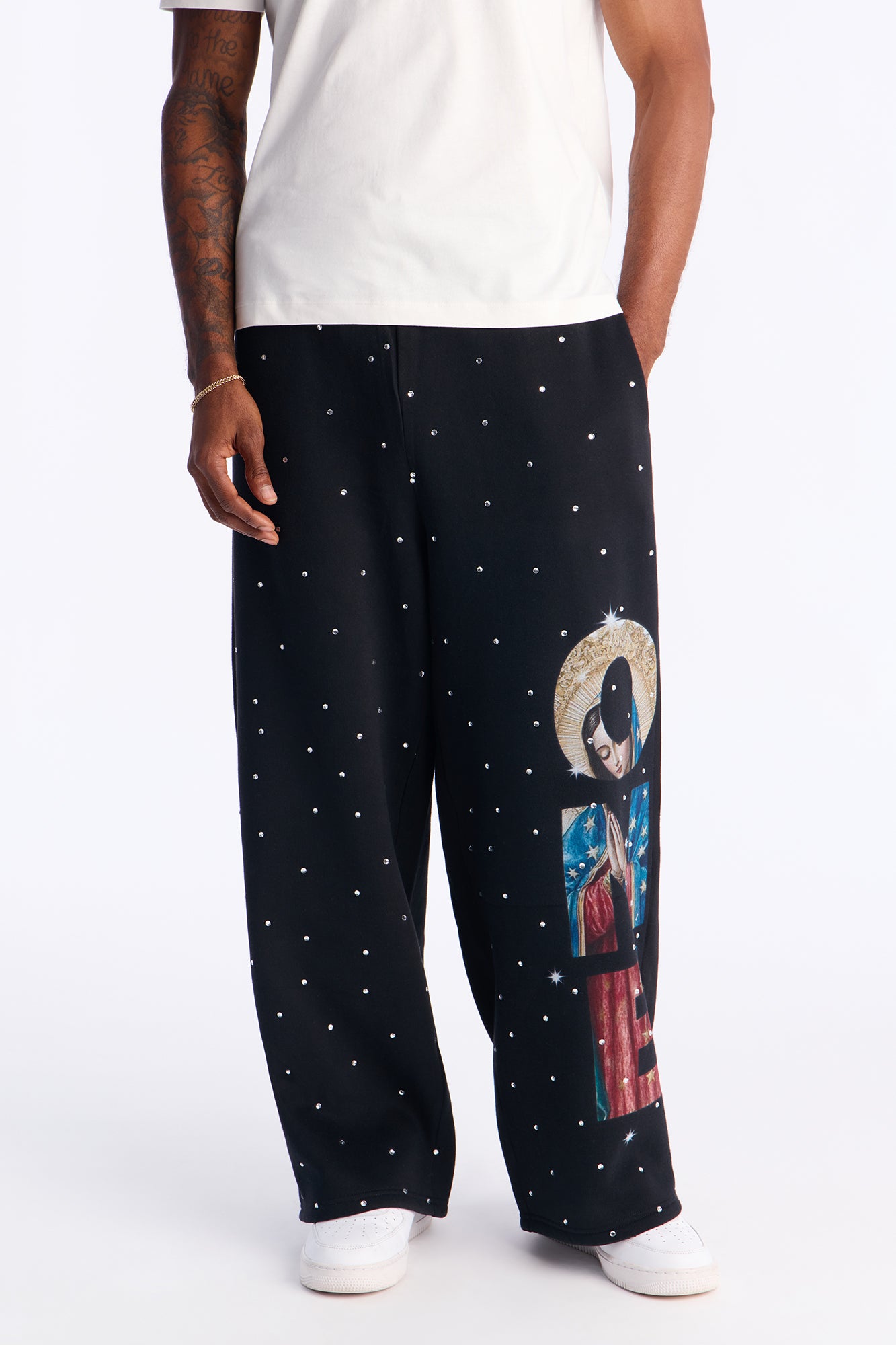 Praying Hands Wide Leg Sweatpants - Black