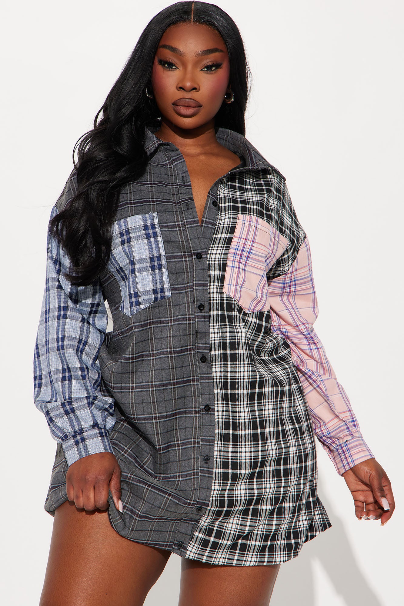 Lennox Plaid Bubble Micro Mini Dress - Grey/combo