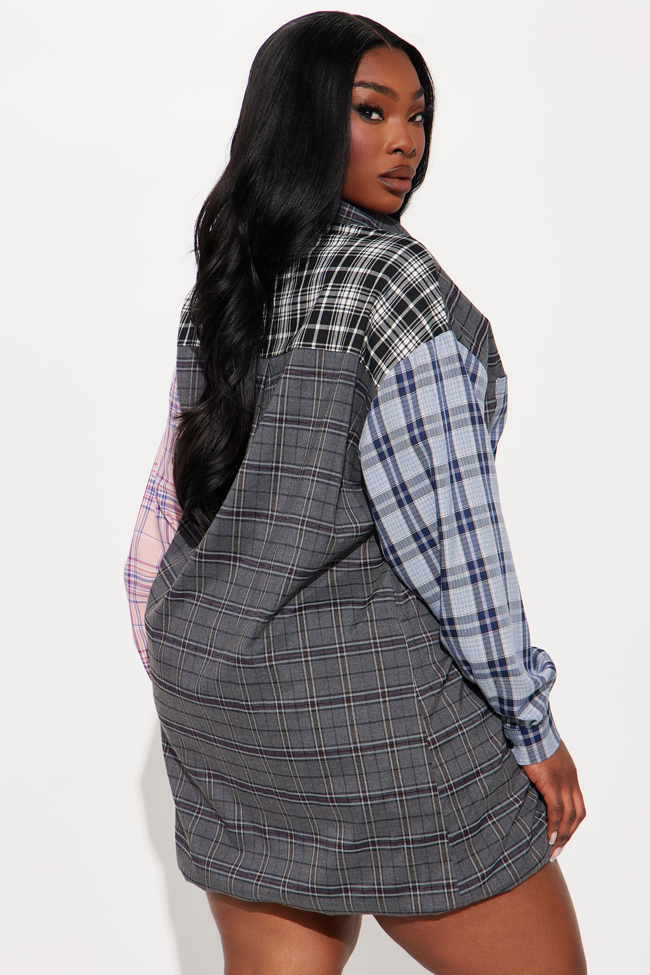 Lennox Plaid Bubble Micro Mini Dress - Grey/combo