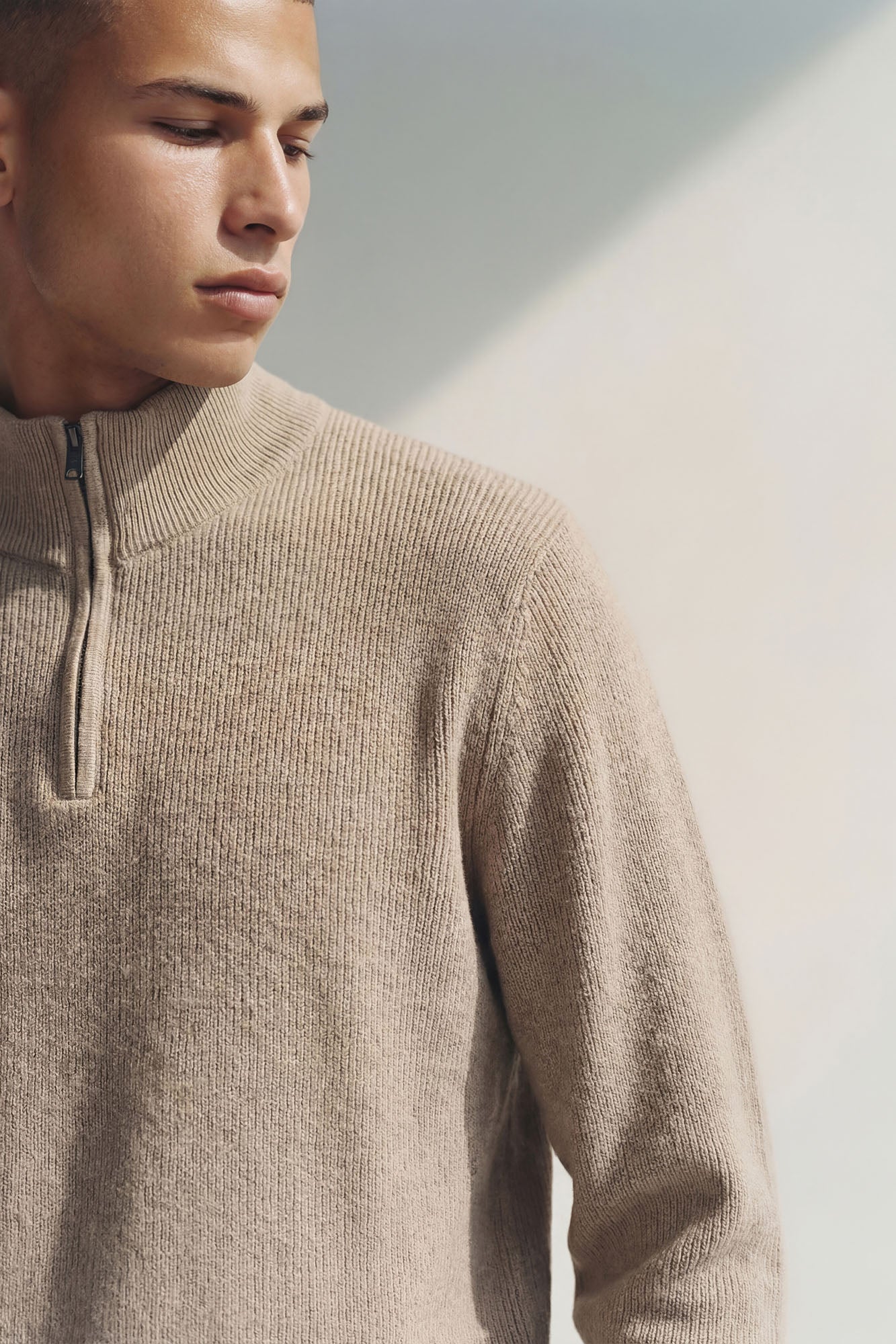 Shawn Quarter Zip Sweater - Tan