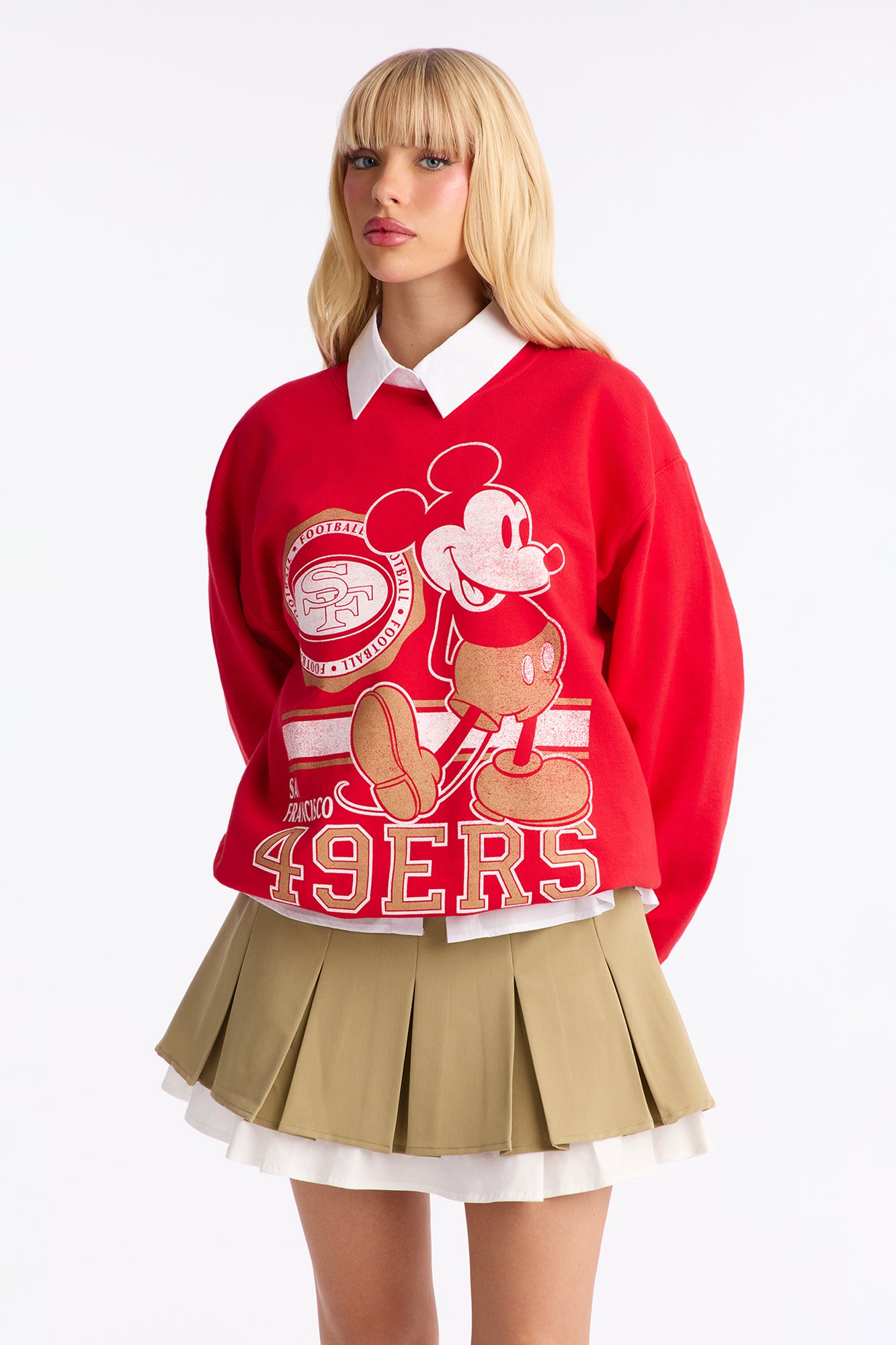 Mickey Mouse X NFL San Francisco 49ers Crew Fleece Sweatshirt - Red