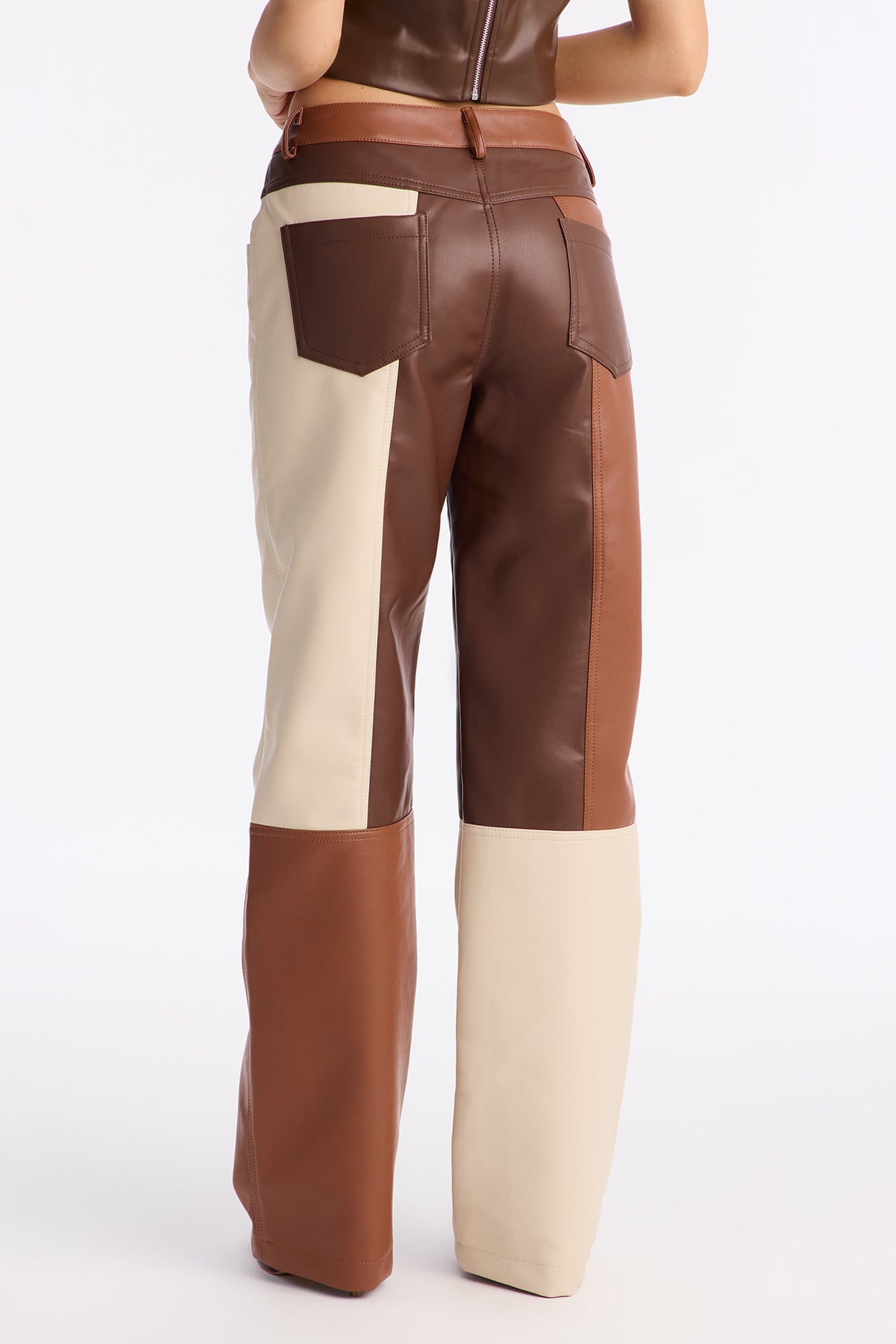 Mixed Feelings Faux Leather Straight Leg Pant 32″ - Brown/combo