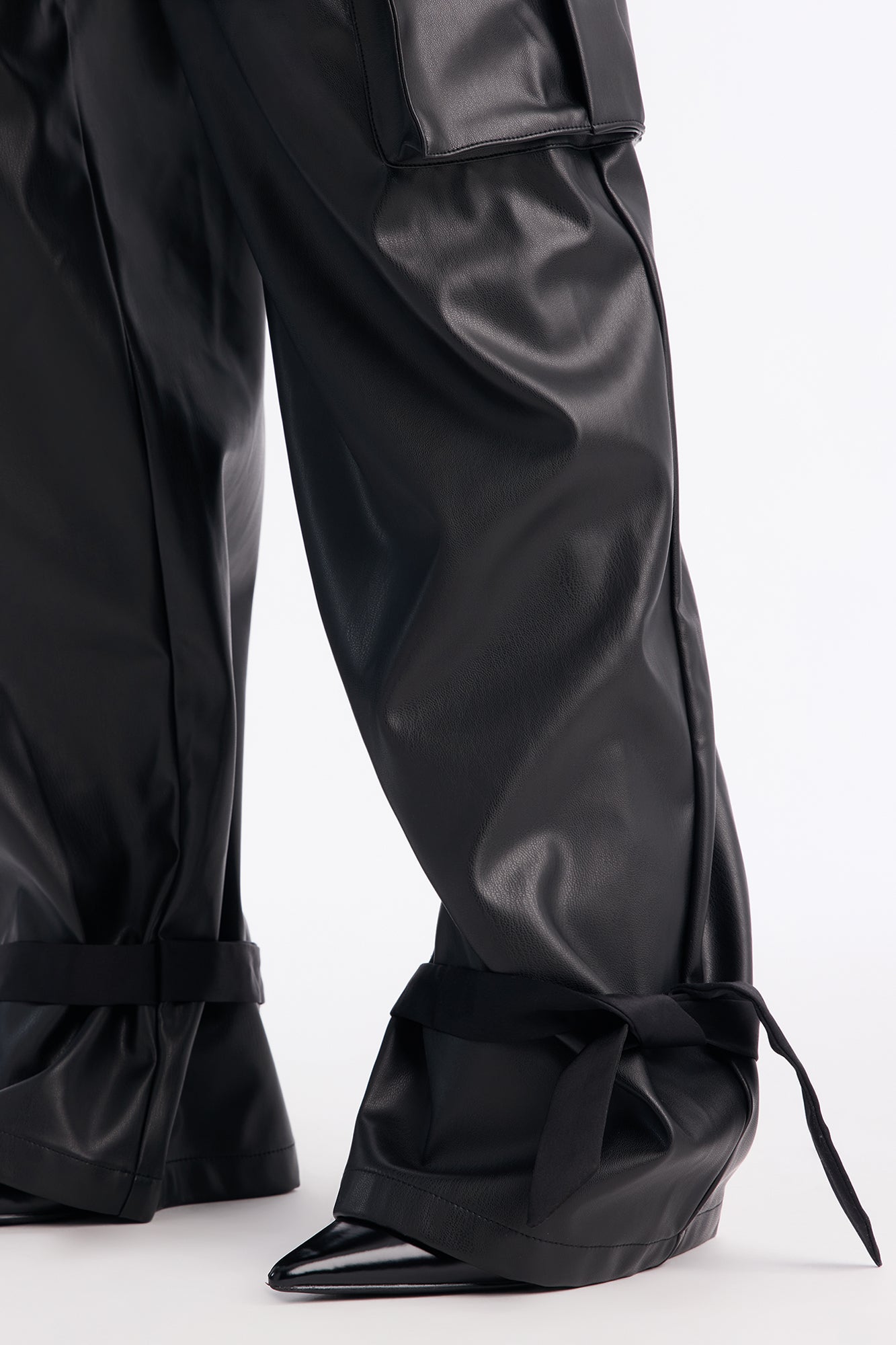 Bossed Up Faux Leather Cargo Pant Set - Black