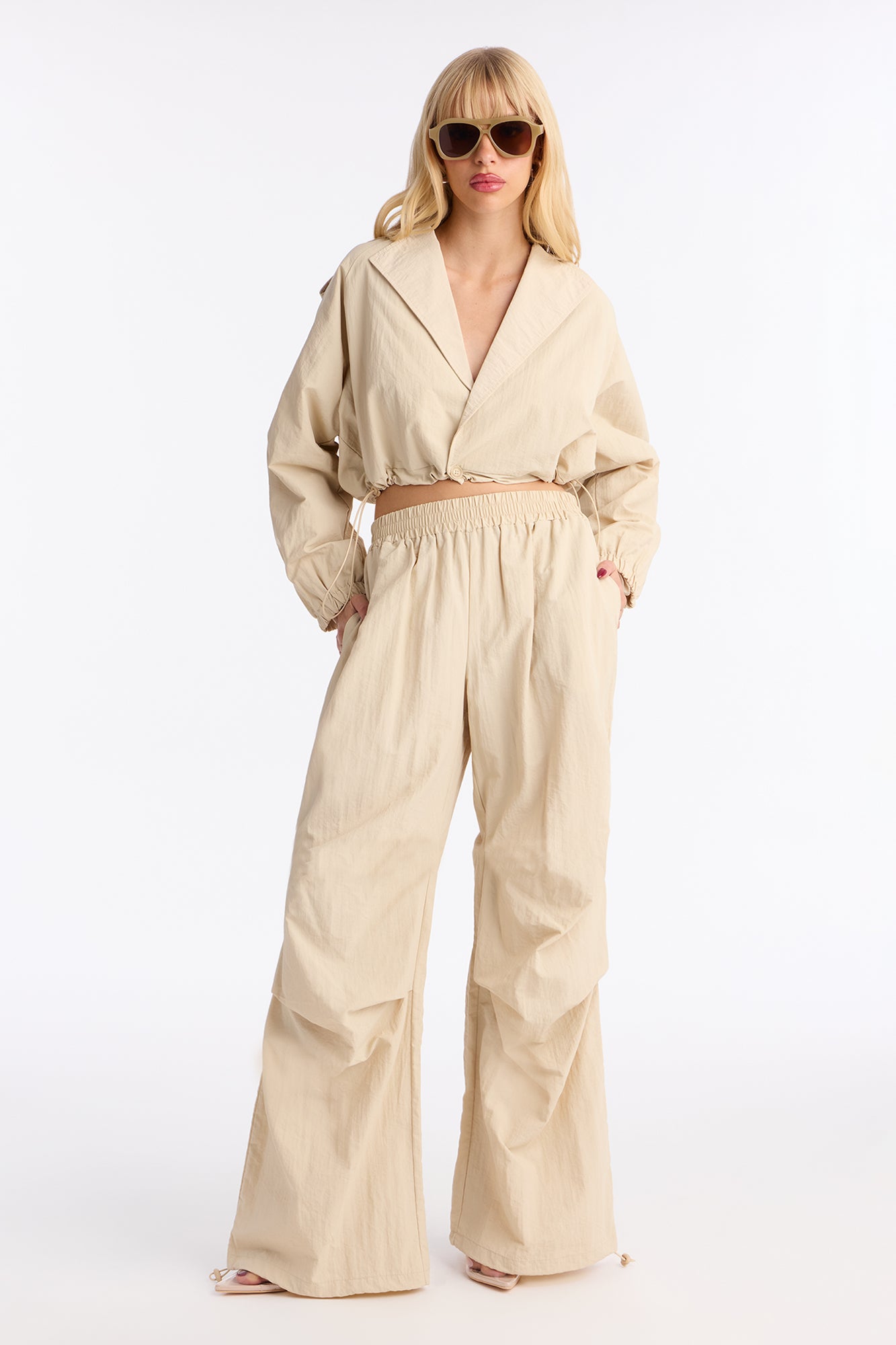 Janet Windbreaker Jogger Set - Stone