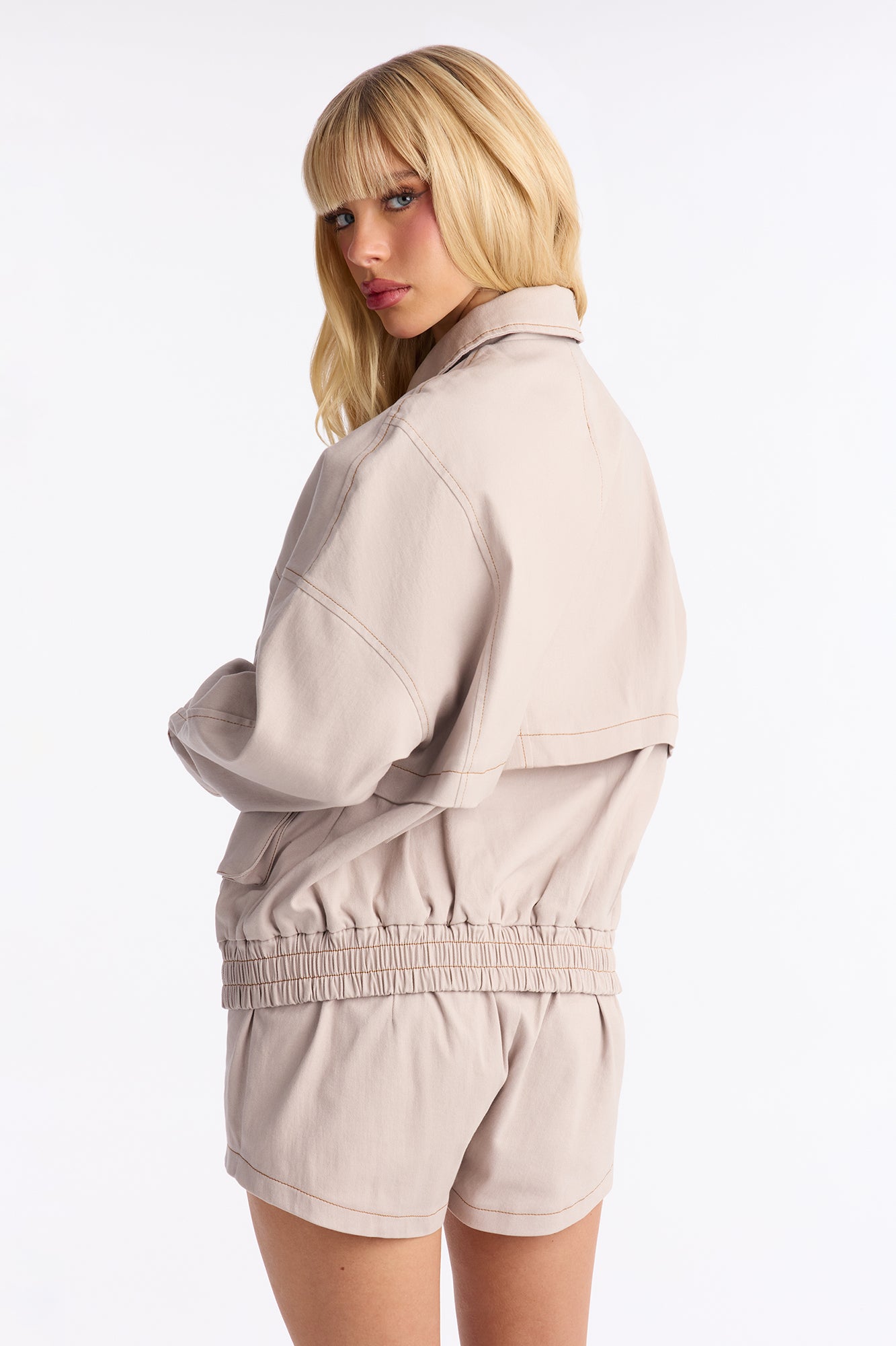 Maxwell Twill Jacket Micro Short Romper - Stone