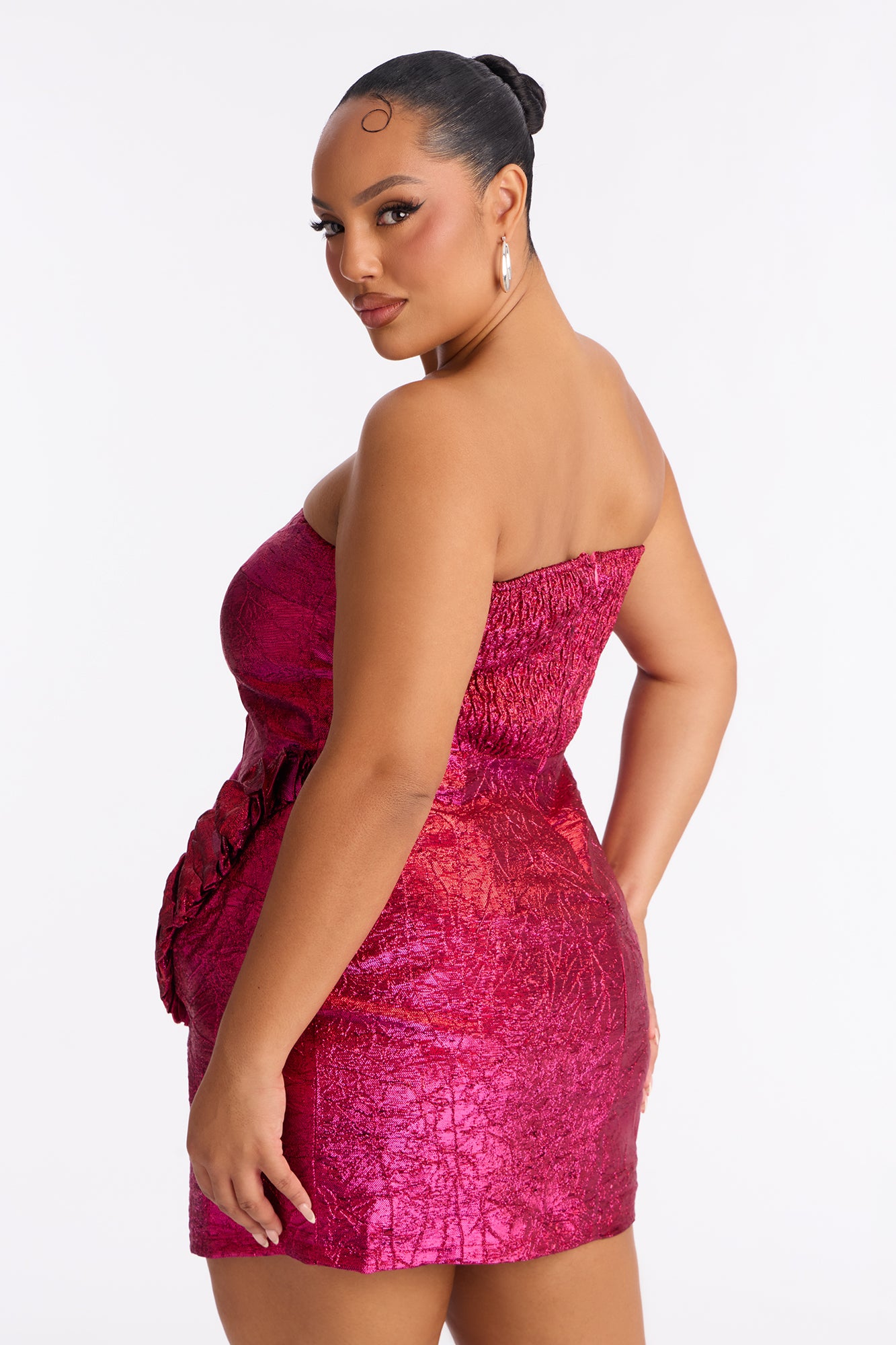 In The Spirit Strapless Metallic Mini Dress - Pink/combo