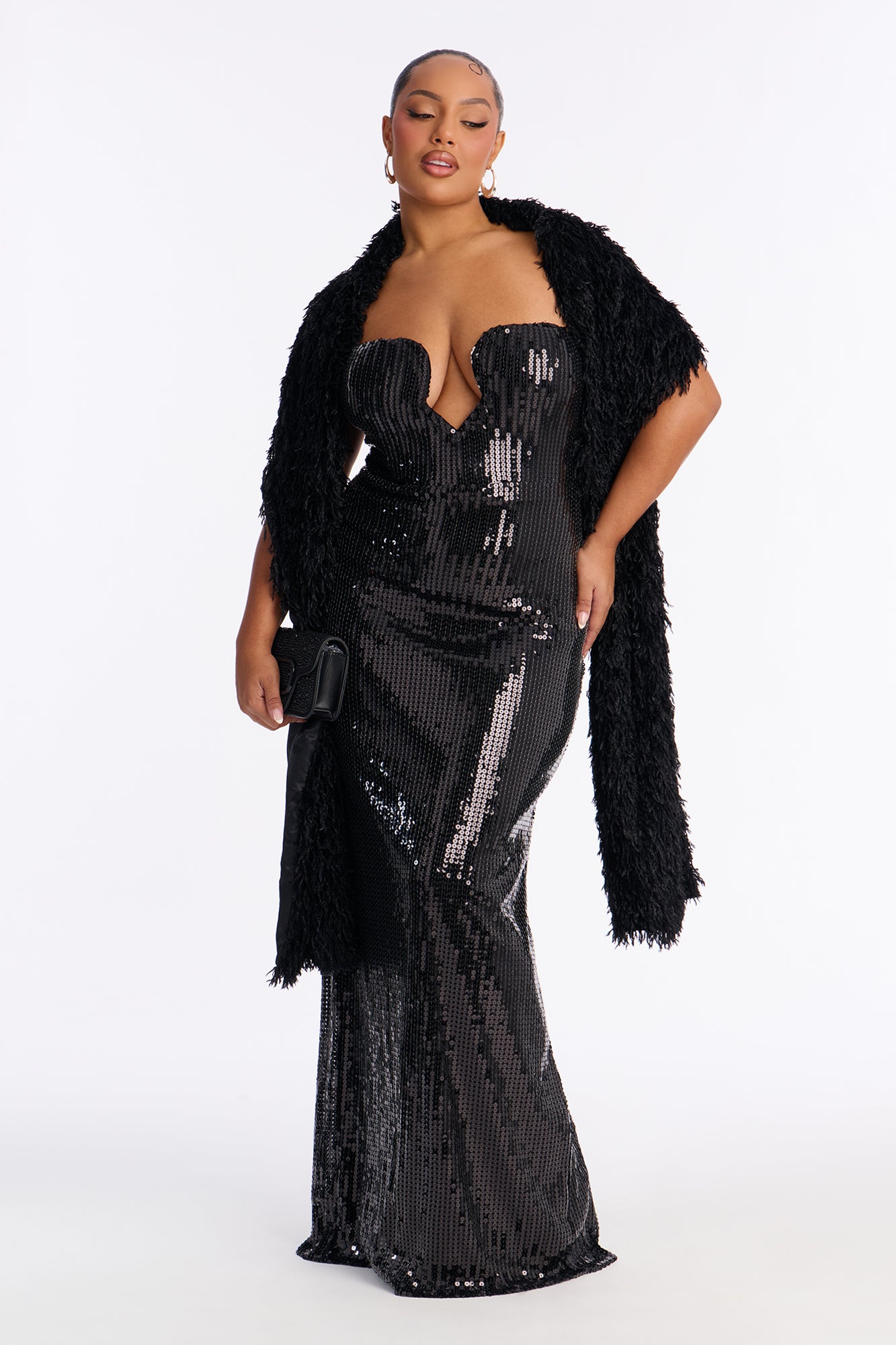 Crystal Crush 2 Piece Sequin Gown Set - Black