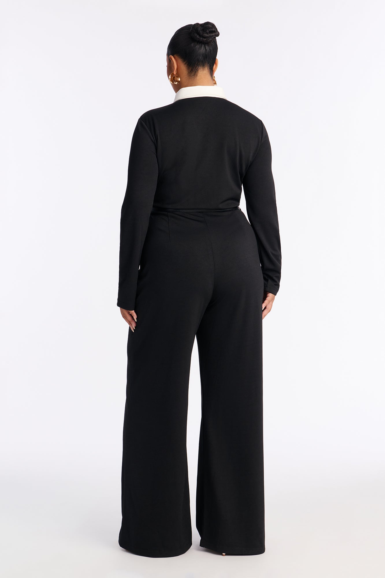 Coco Belted Collar Long Sleeve Jumpsuit - Black