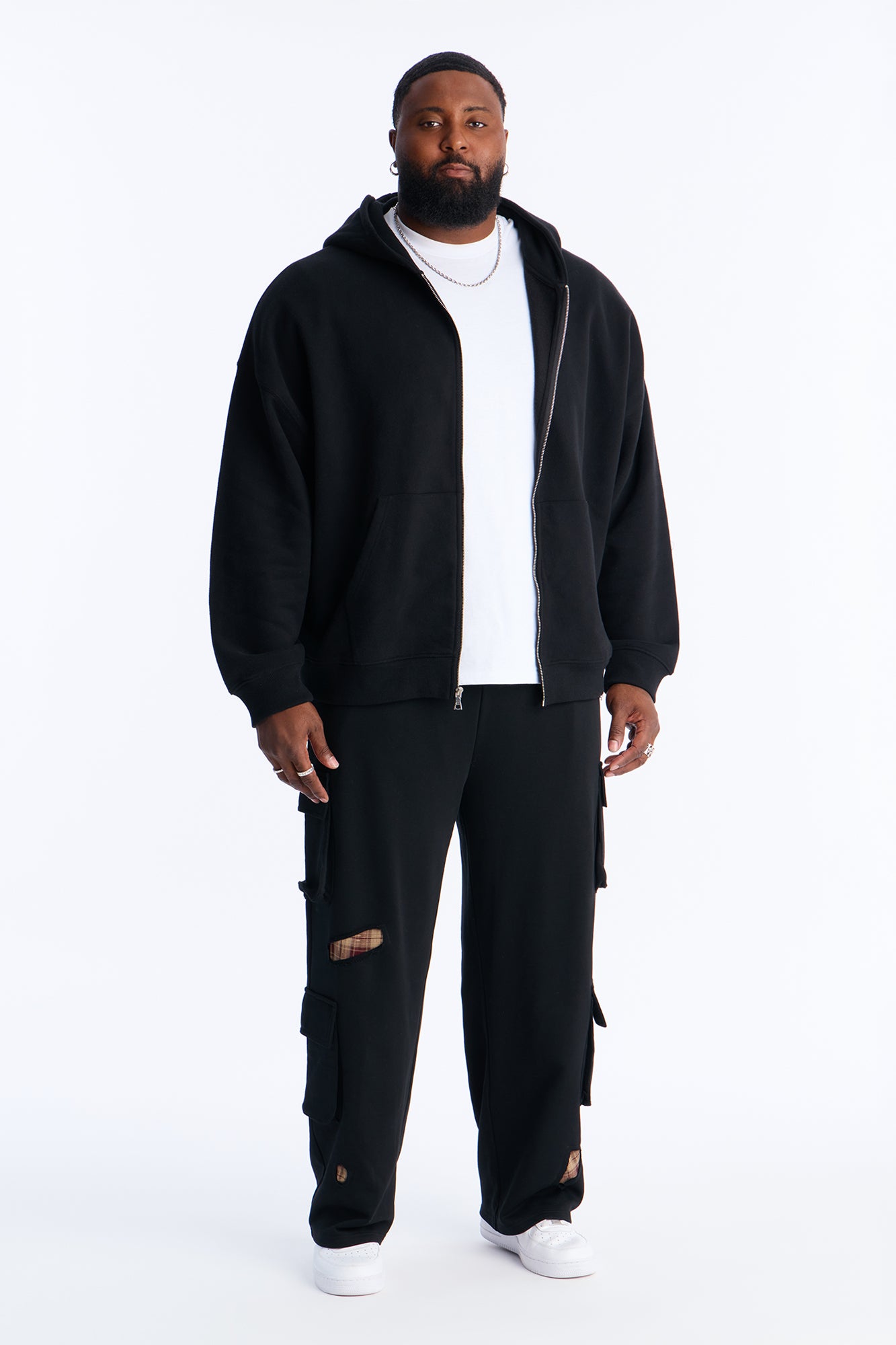Plaid Patch Straight Sweatpants - Black