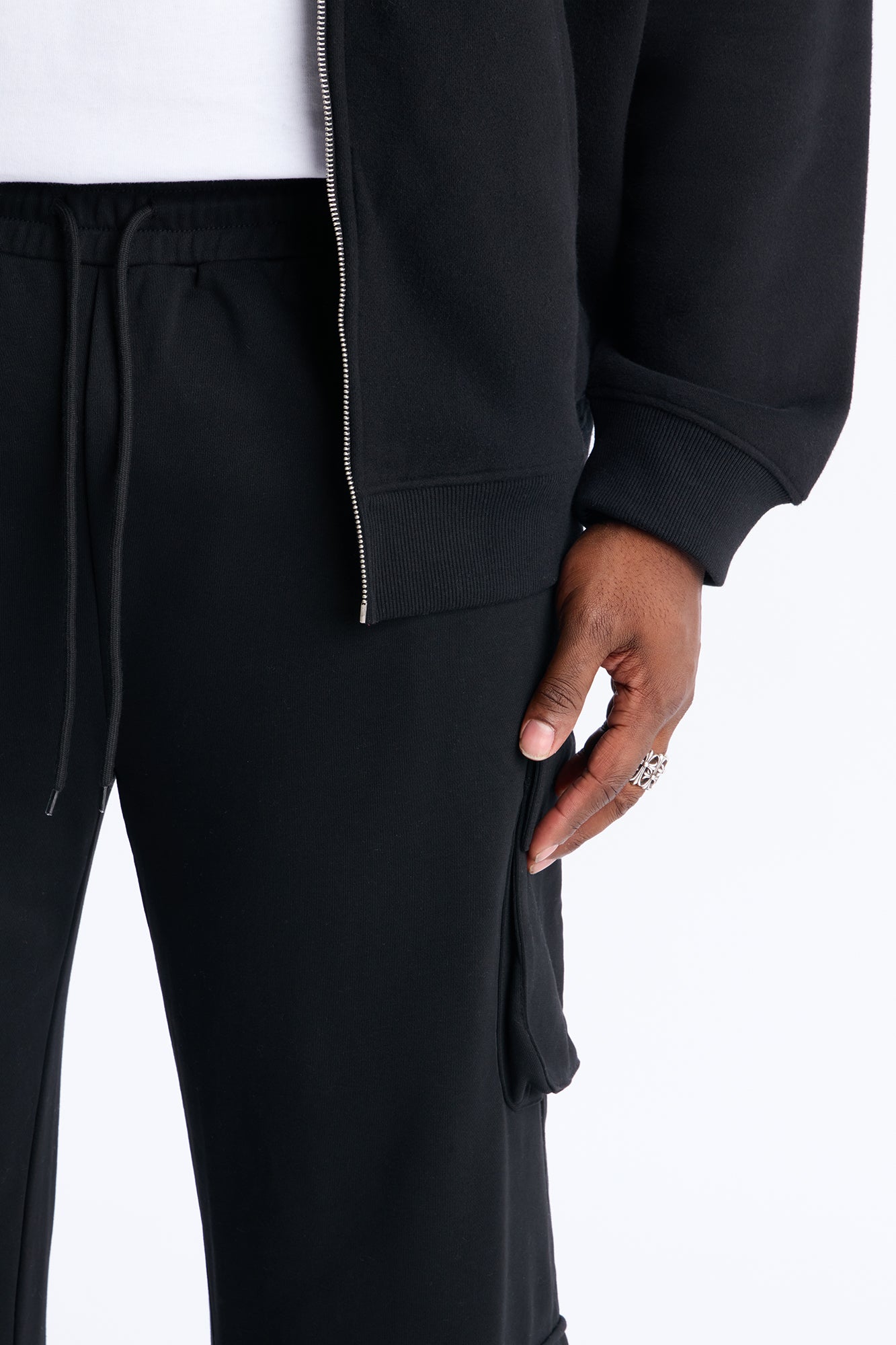 Plaid Patch Straight Sweatpants - Black