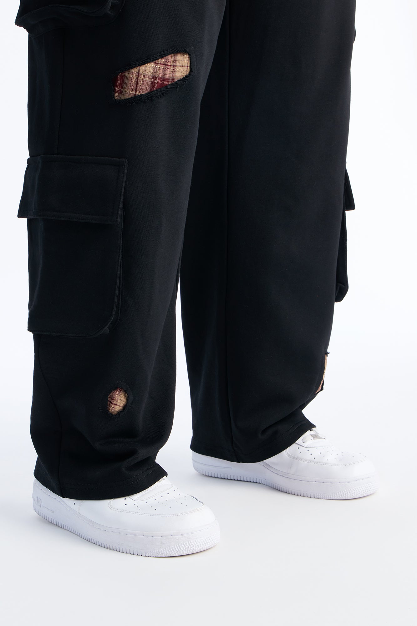 Plaid Patch Straight Sweatpants - Black