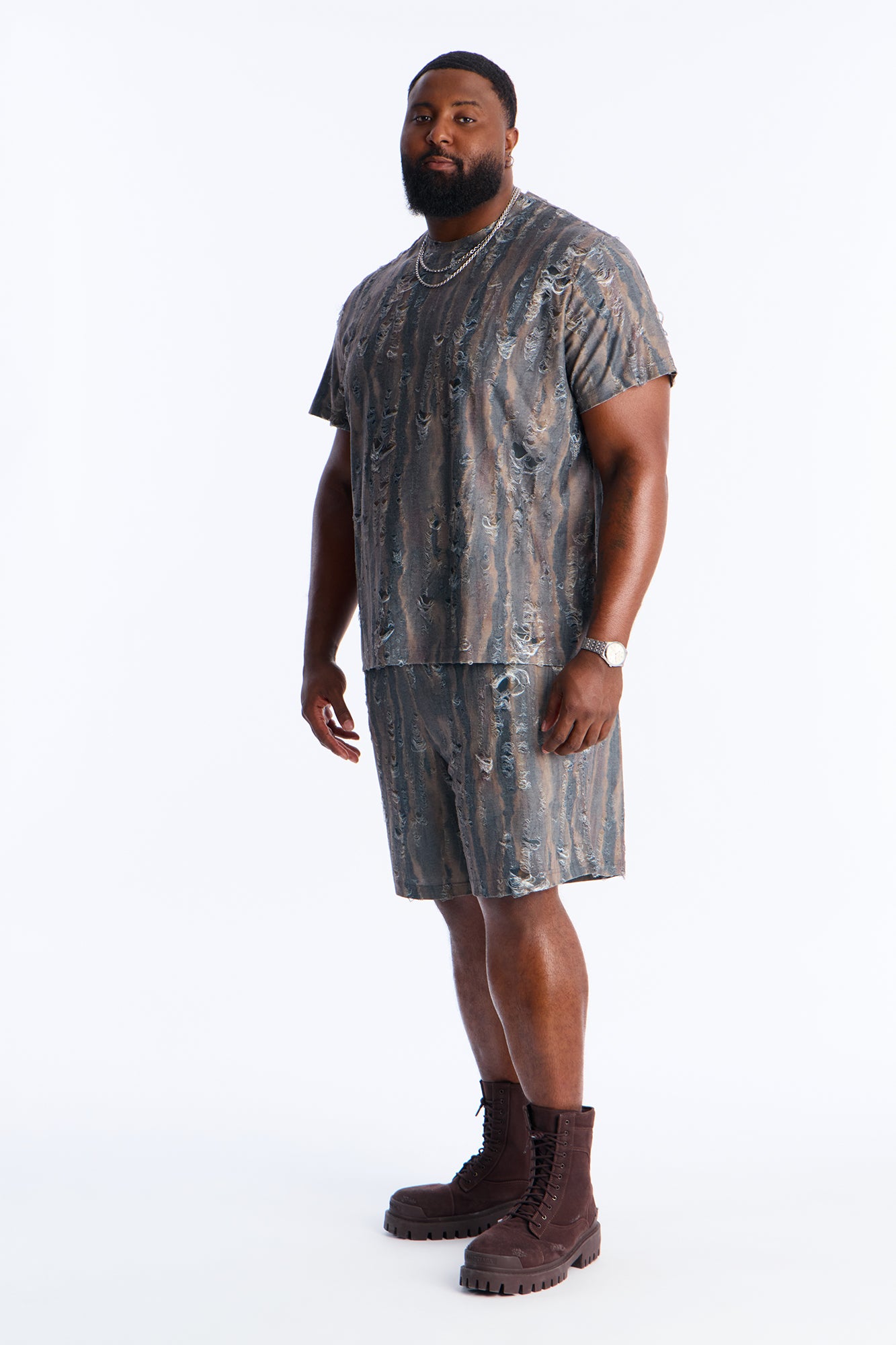 Fragmented Realism Distressed Tee - Brown