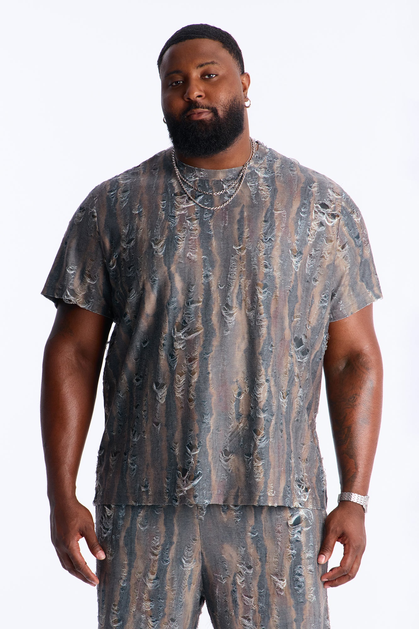 Fragmented Realism Distressed Tee - Brown