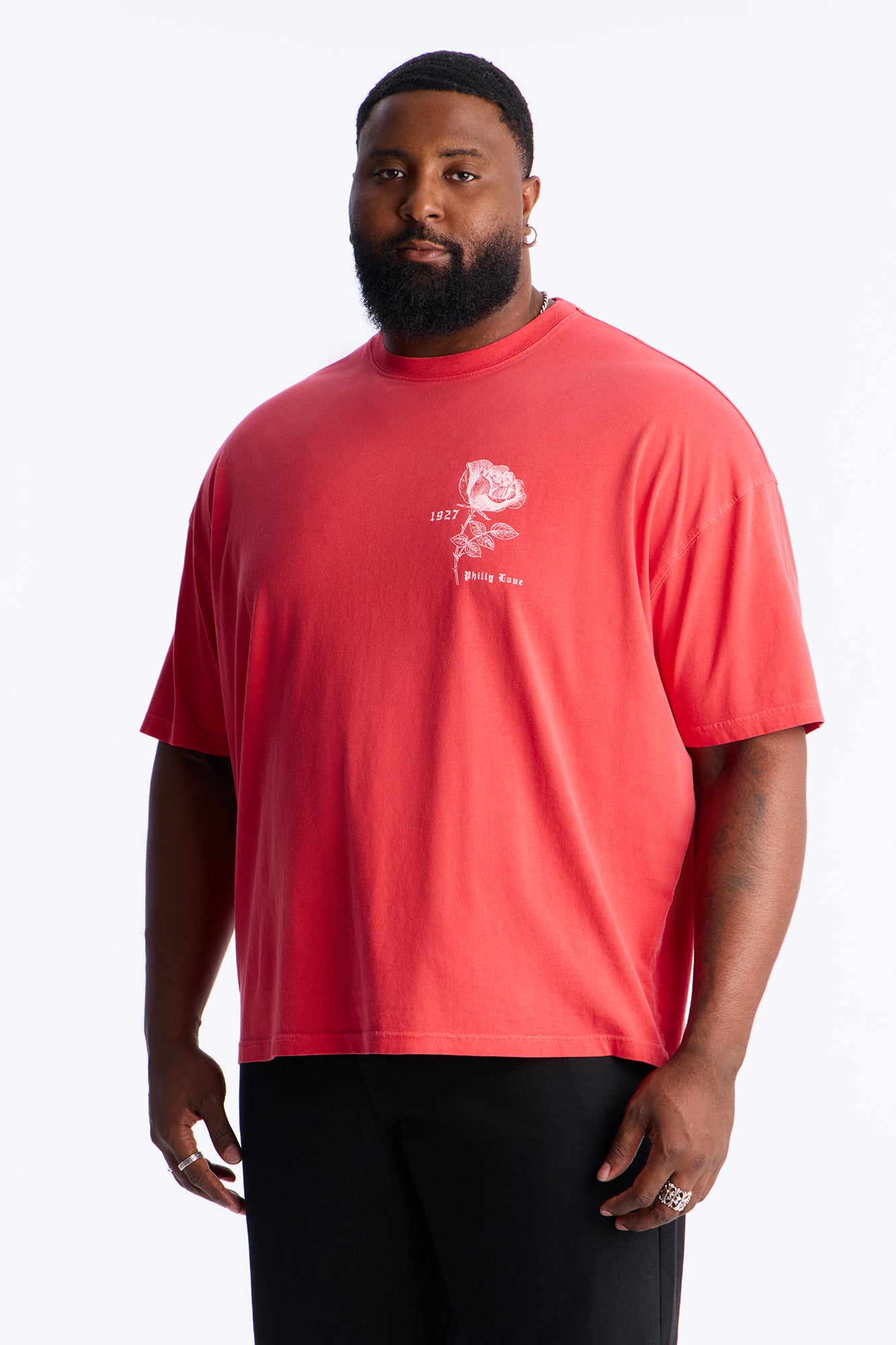 Philly Rose Oversized Short Sleeve Tee - Red