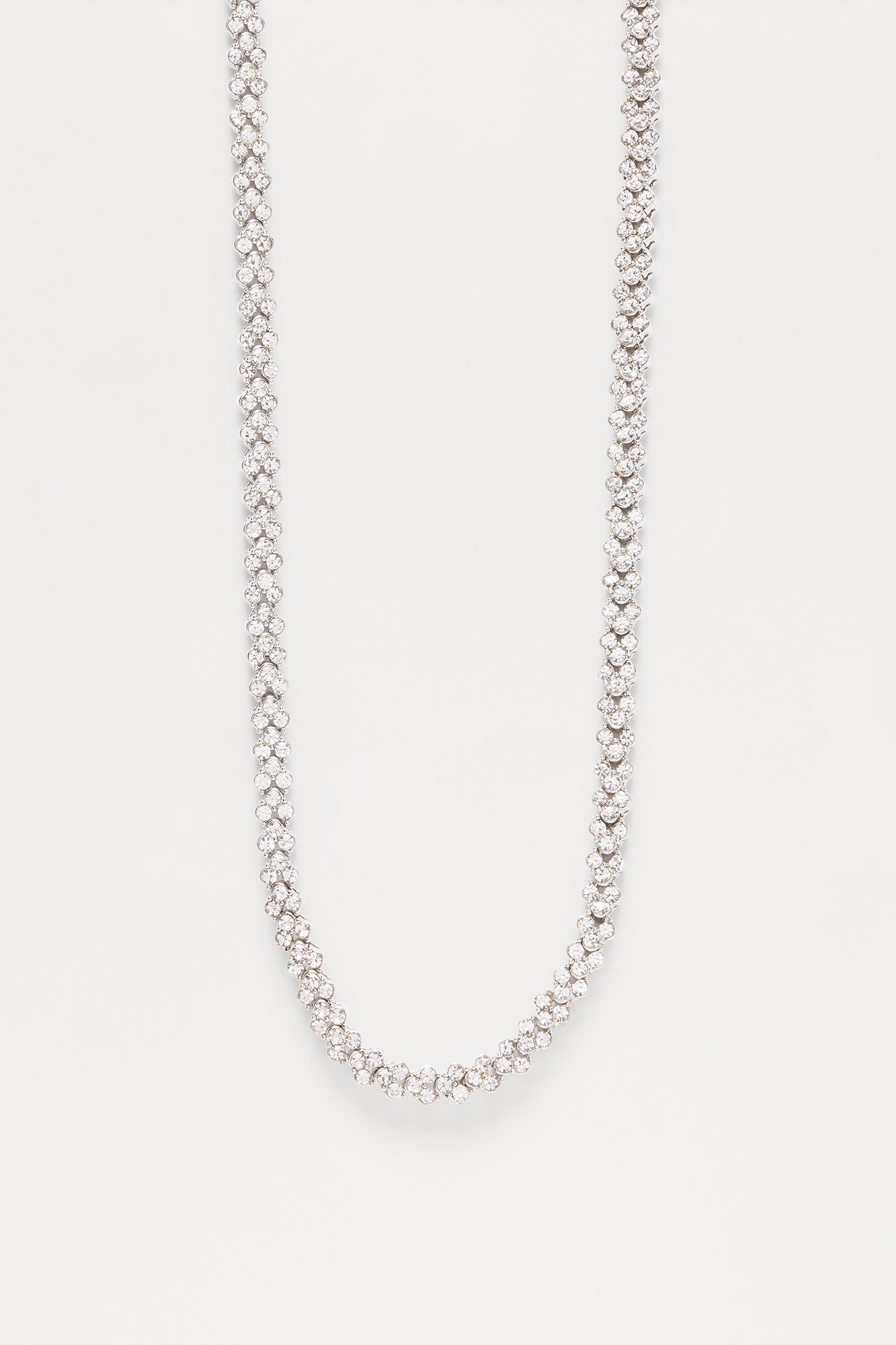 Iced Multi Cluster Link Necklace - Silver