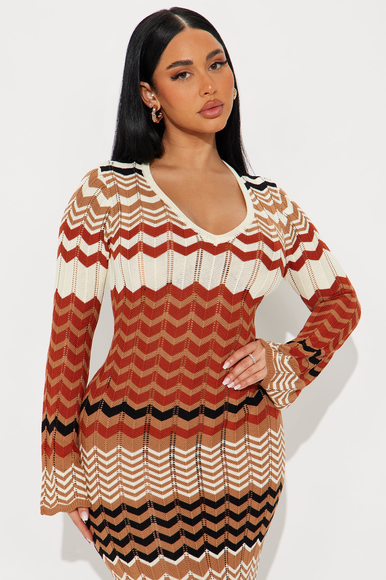 Nina Sweater Maxi Dress - Brown/combo