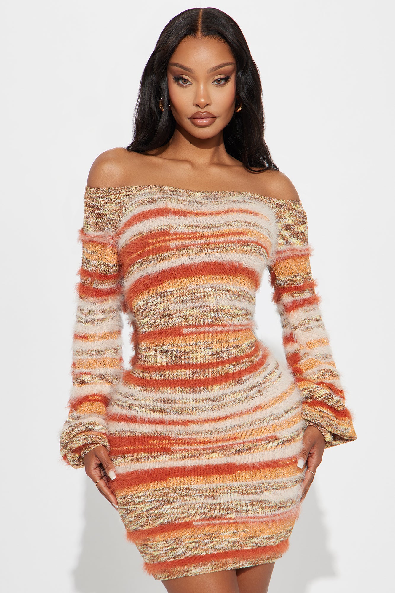 Good Vibrations Sweater Mini Dress - Rust/combo
