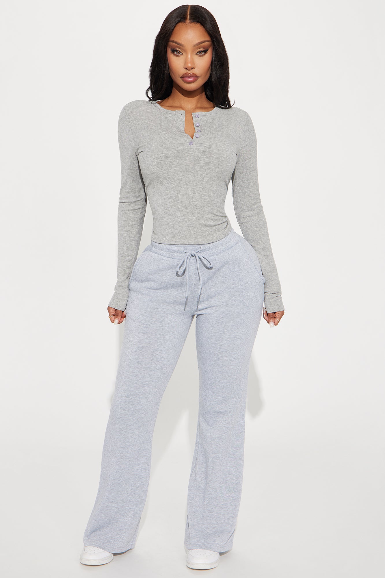 Symphony Henley Long Sleeve Top - Heather Grey
