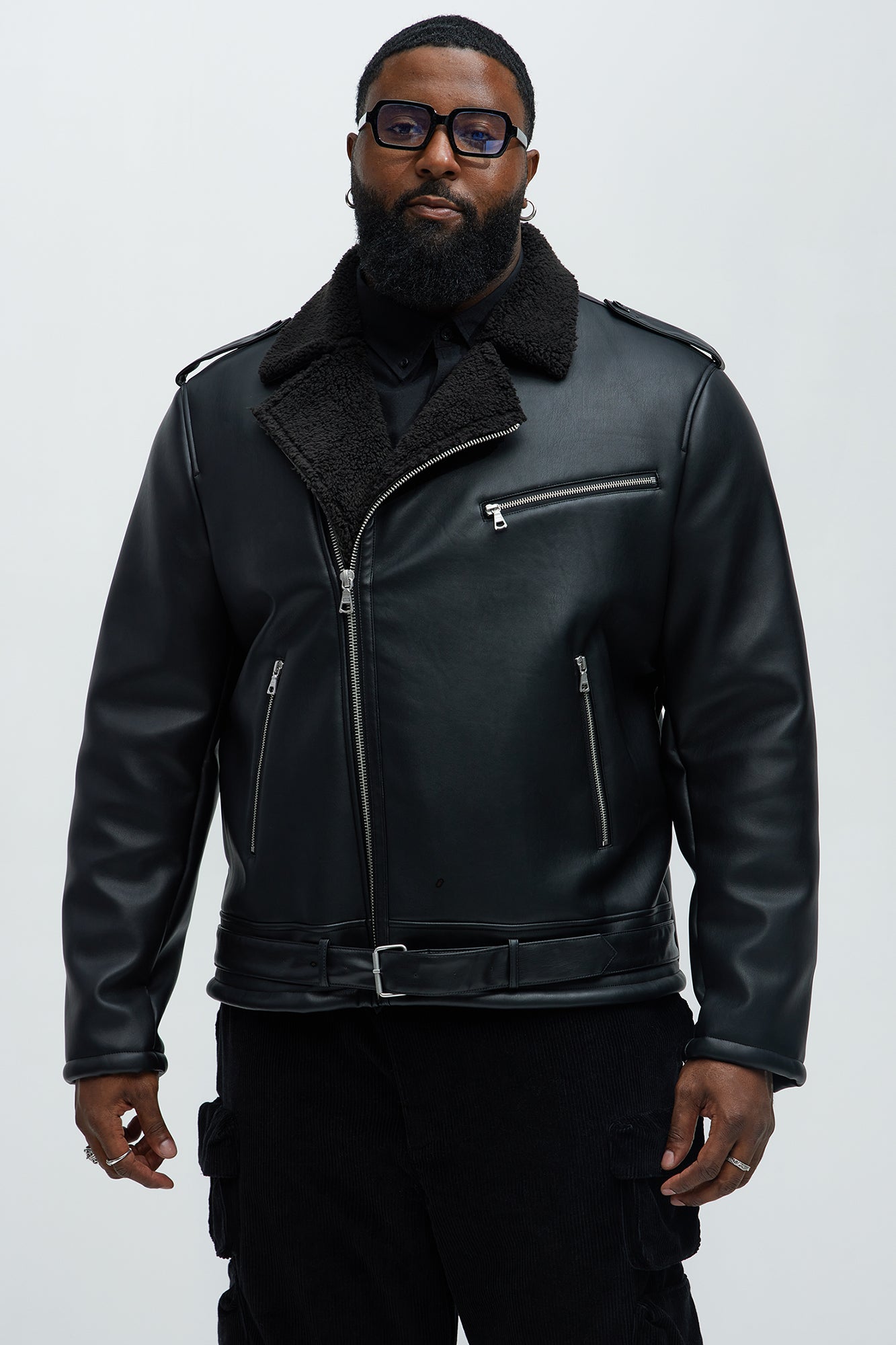 Knuckle Head Faux Leather Moto Jacket - Black