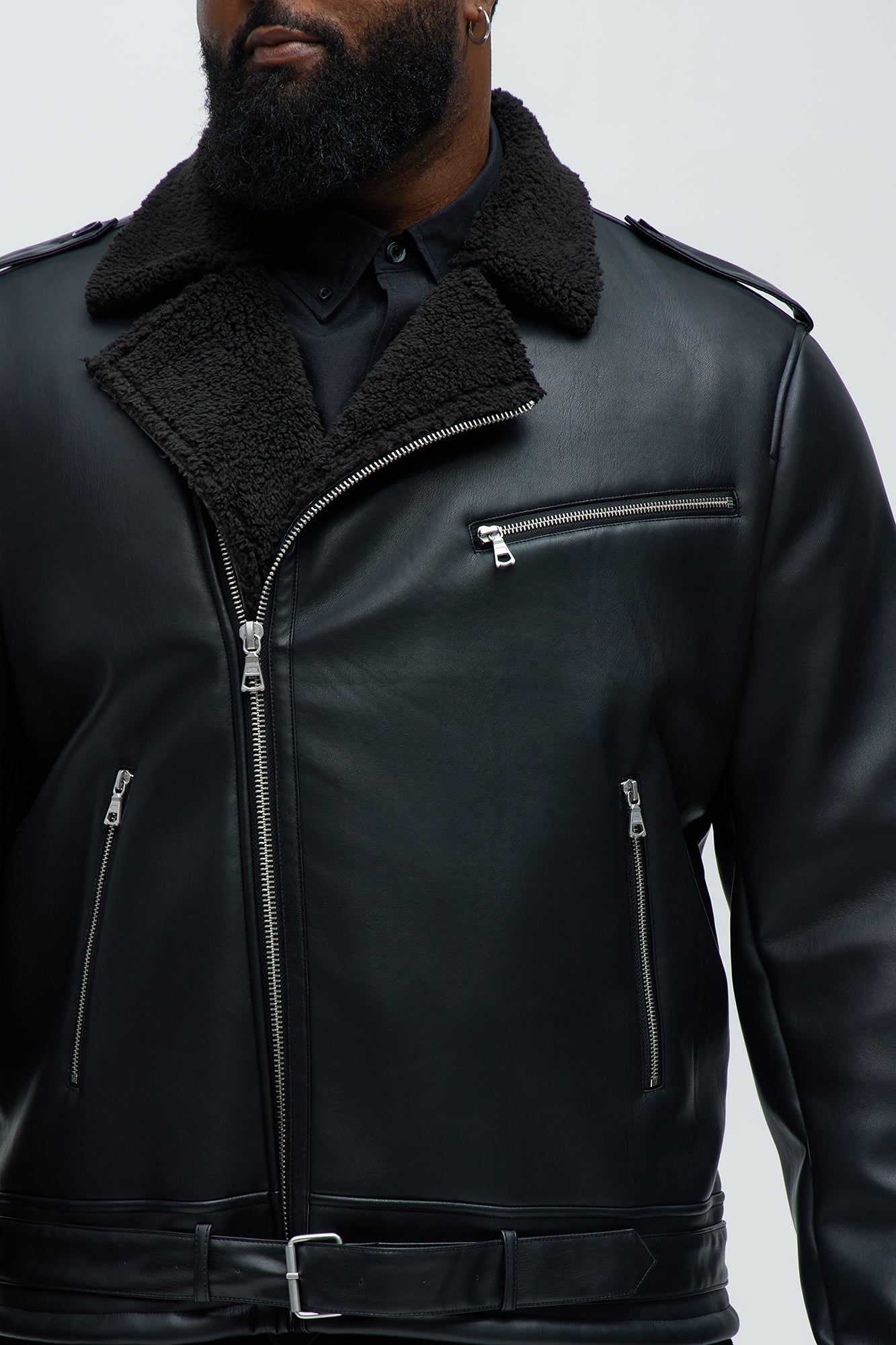 Knuckle Head Faux Leather Moto Jacket - Black