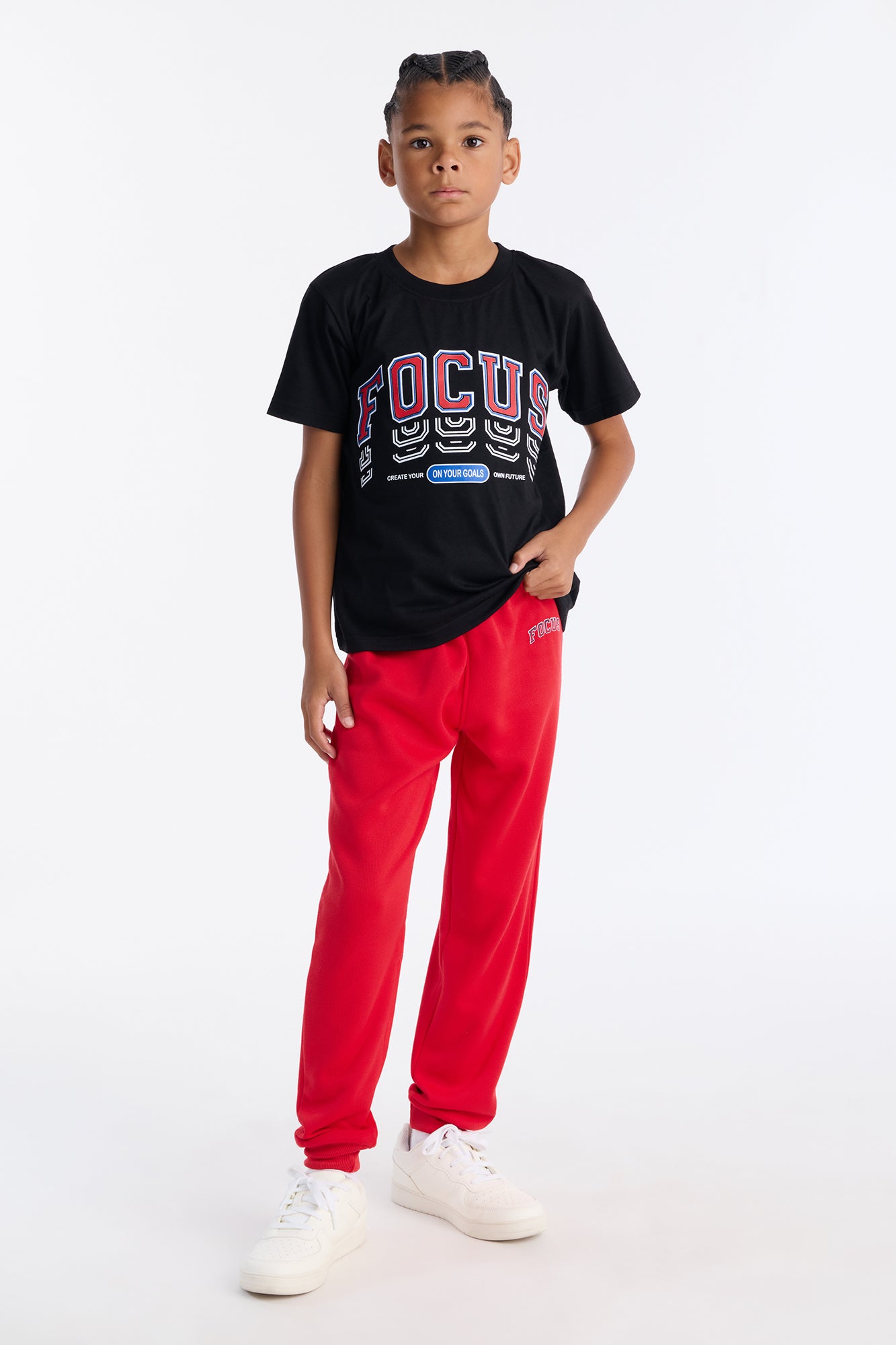 Mini Focus Jogger Pant Set - Black/Red