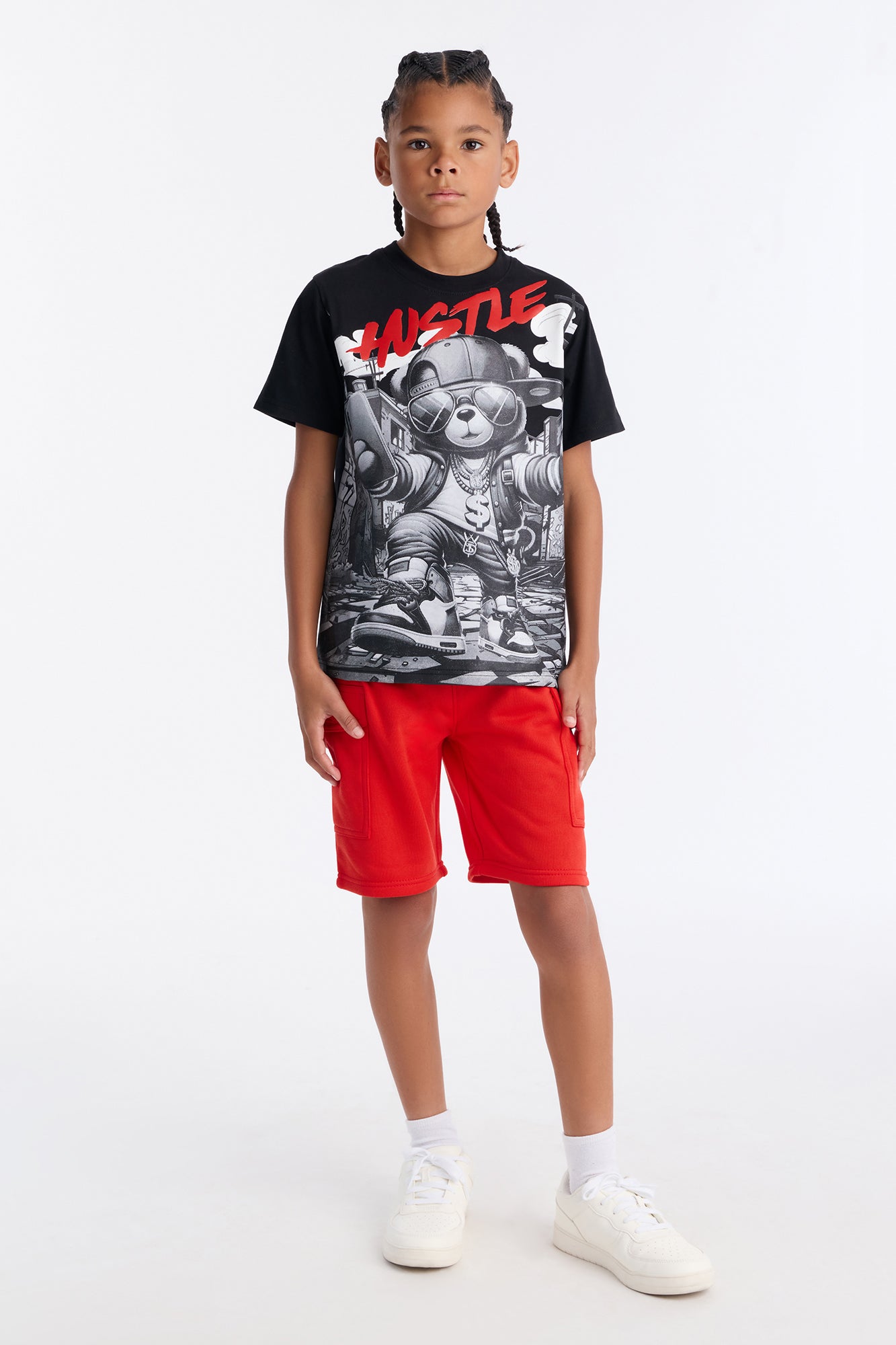 Mini Love To Hustle Fleece Short Set - Black/Red