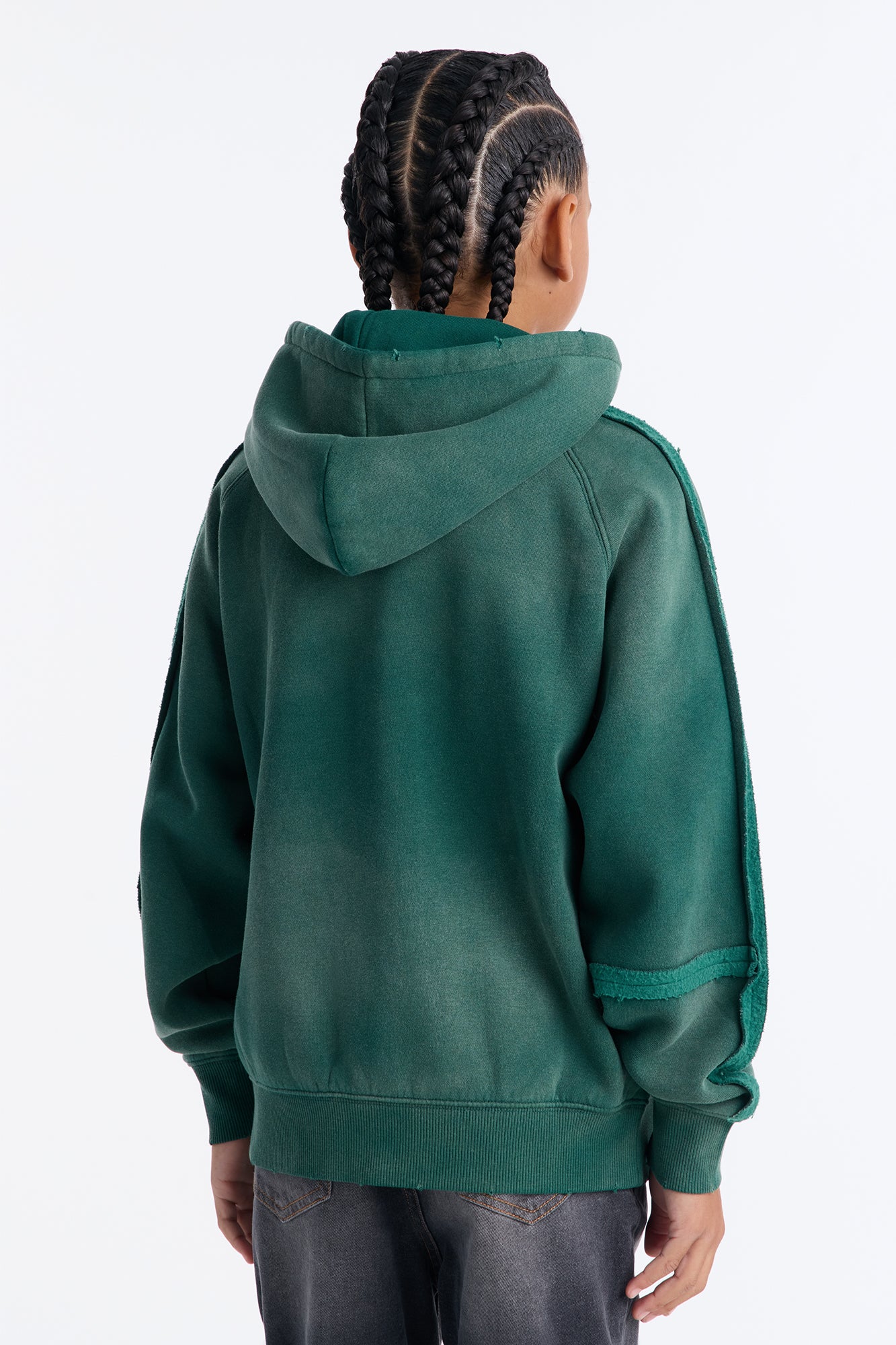 Mini Extra Raw Faded Distressed Zip Up Hoodie - Green