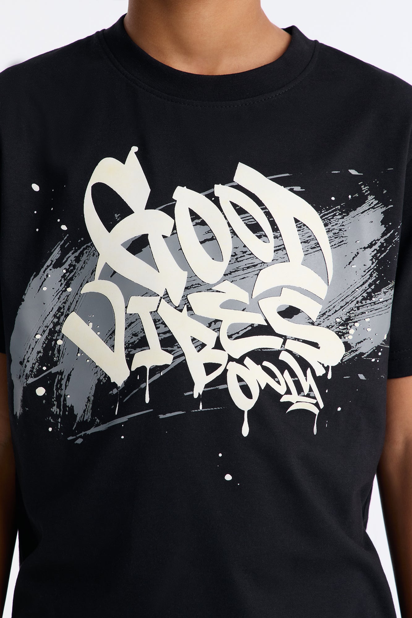Mini Just Good Vibes Fleece Short Set - Black/Grey