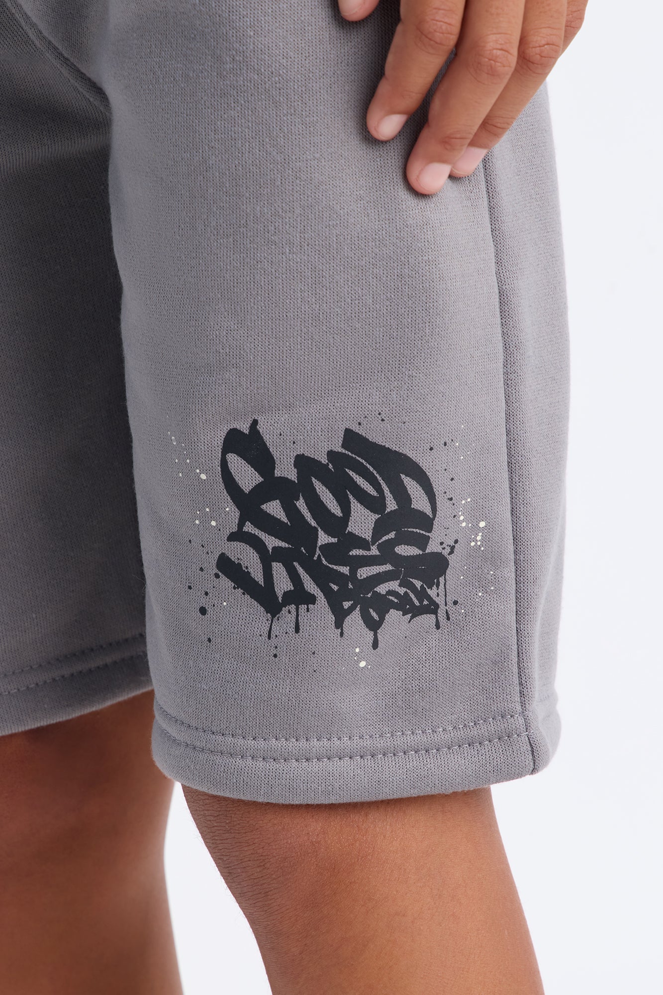 Mini Just Good Vibes Fleece Short Set - Black/Grey