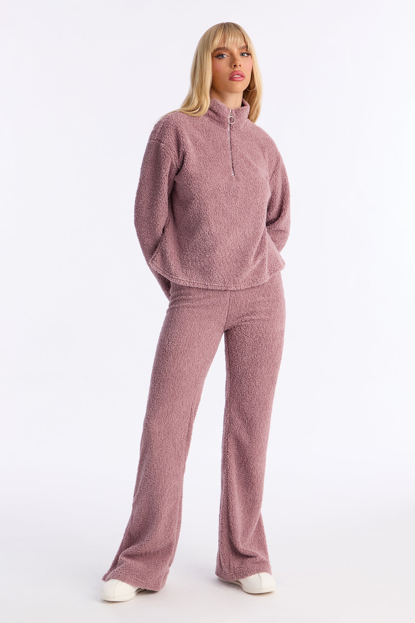 Lana Sherpa Quarter Zip Lounge Sweatshirt - Mauve