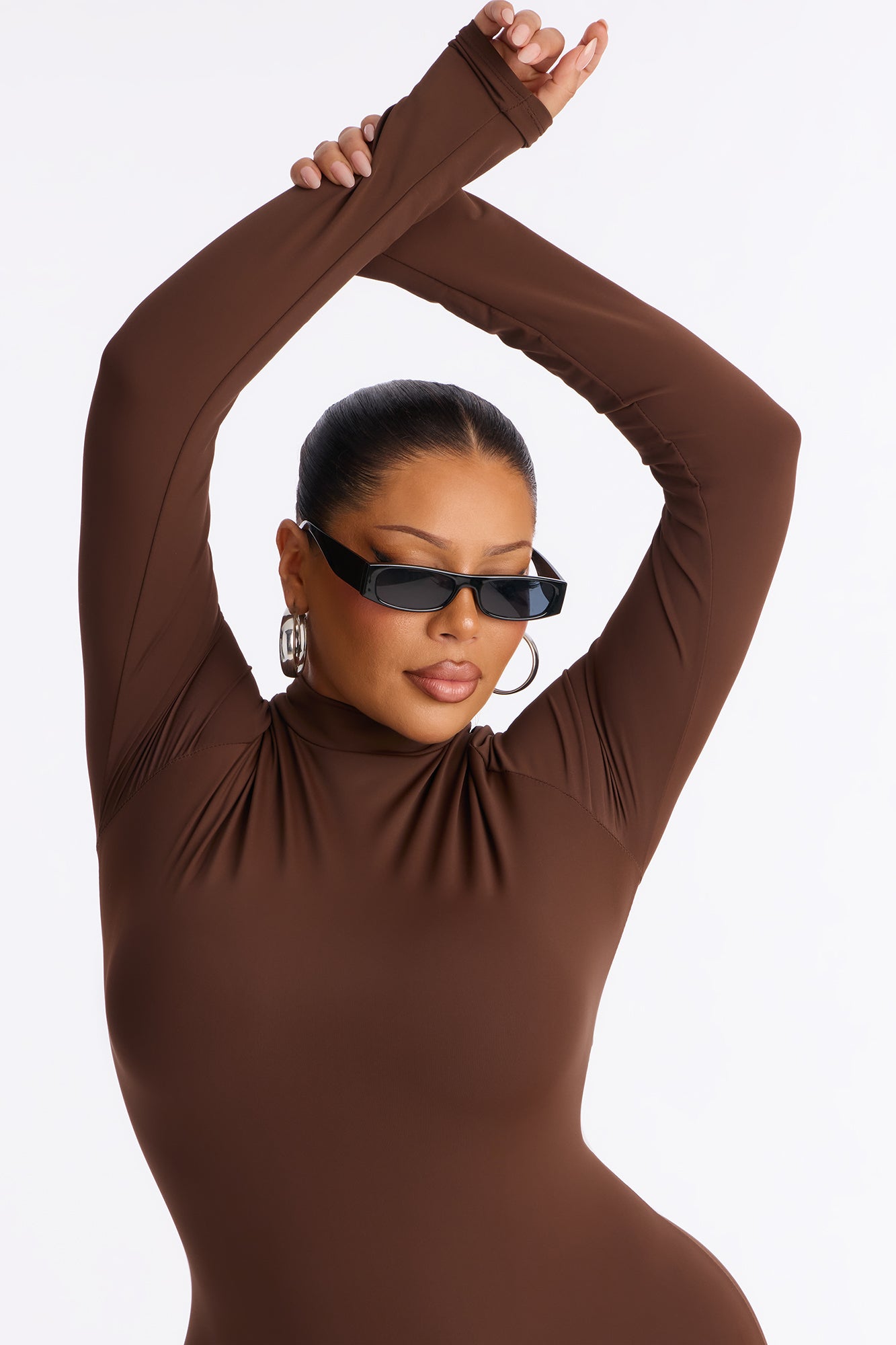 Francesca Mock Neck Footed Catsuit - Chocolate