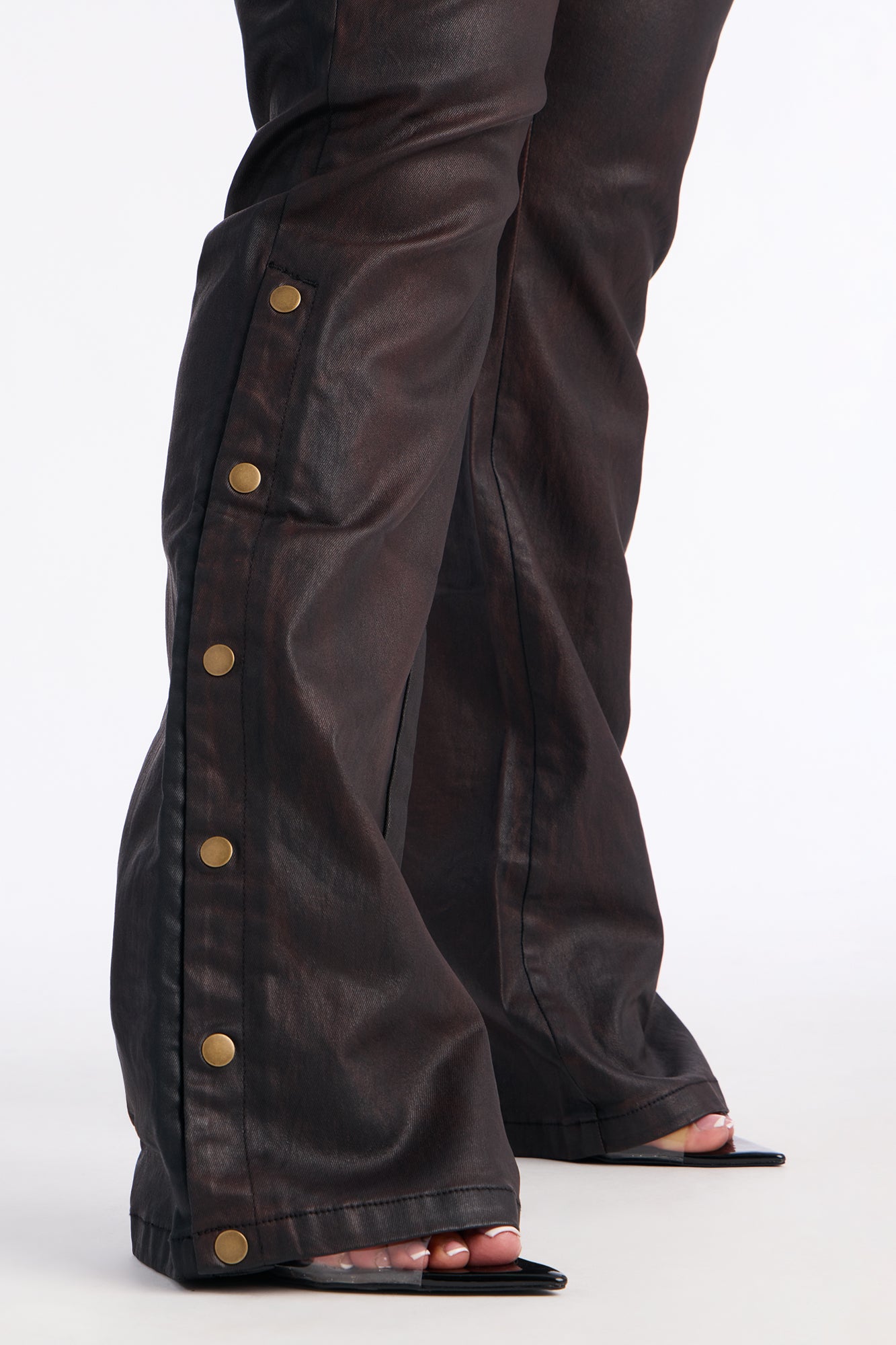 The Backbeat Coated Denim Bootcut Jeans - Black/Brown