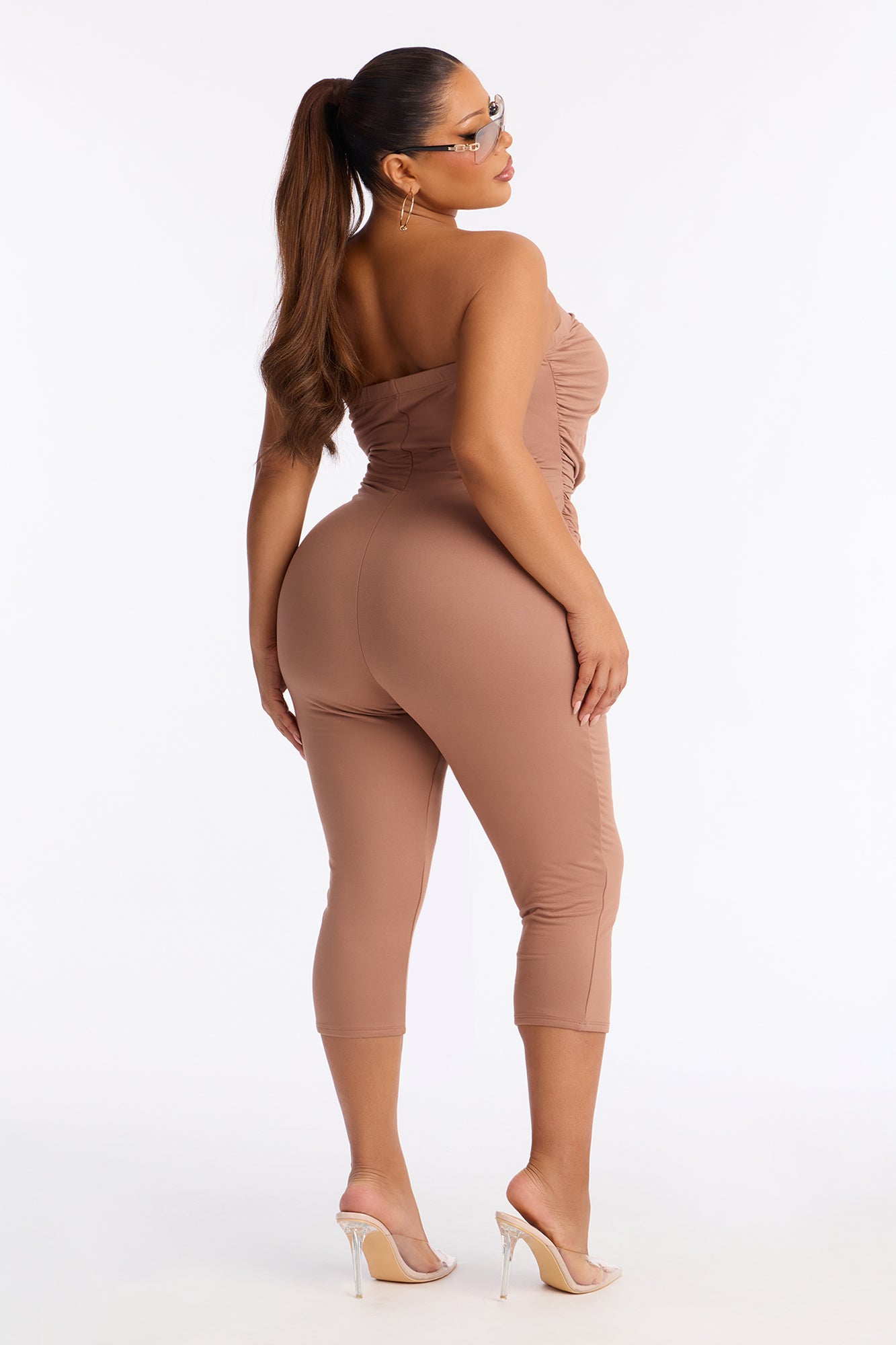 Knot Your Girl Strapless Capri Jumpsuit - Mocha