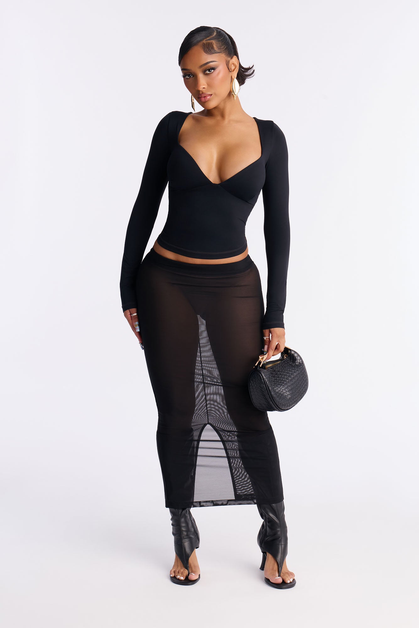 Second Skin Double Lined Bra Pad V Neck Top - Black