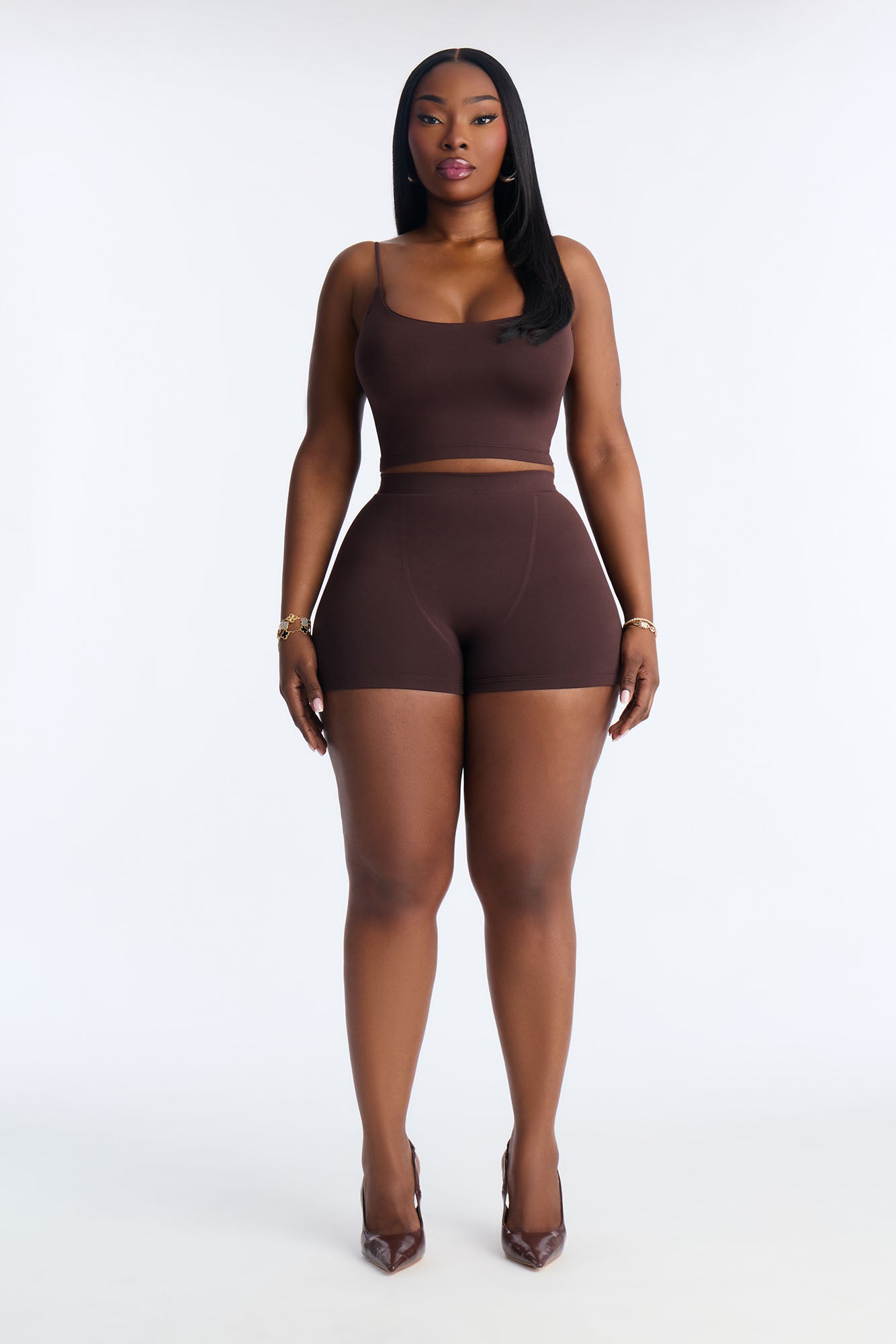 Seamless Smooth Base Layer Double Lined Cami Crop Top - Chocolate