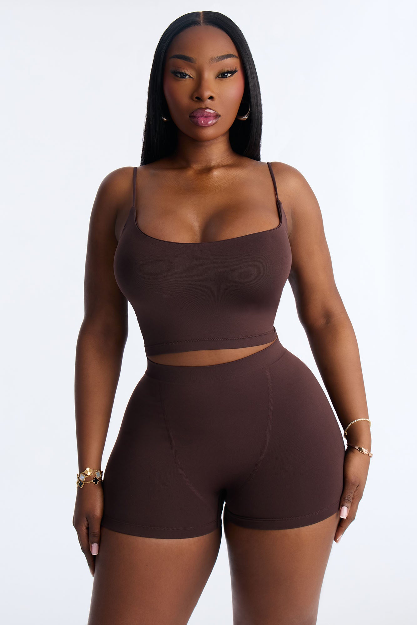 Seamless Smooth Base Layer Double Lined Cami Crop Top - Chocolate