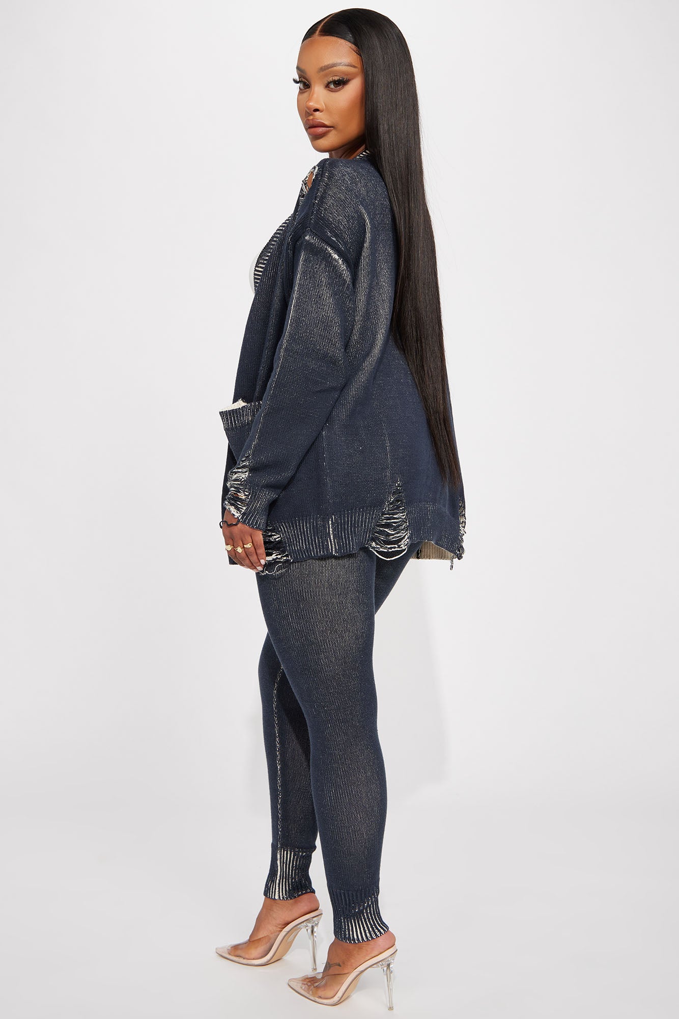 Lola Washed Sweater Legging Set - Black